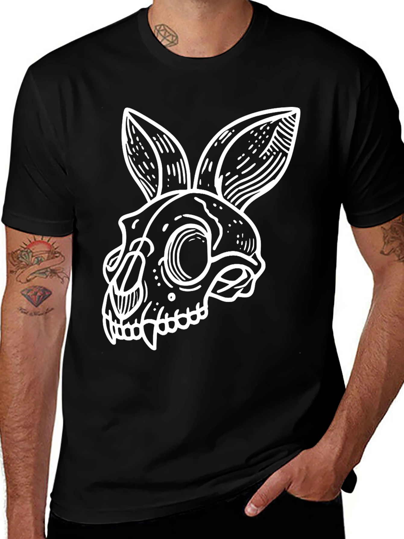 Variant 27 of Rabbit Skull Graphic Tee - Black Cotton T-Shirt