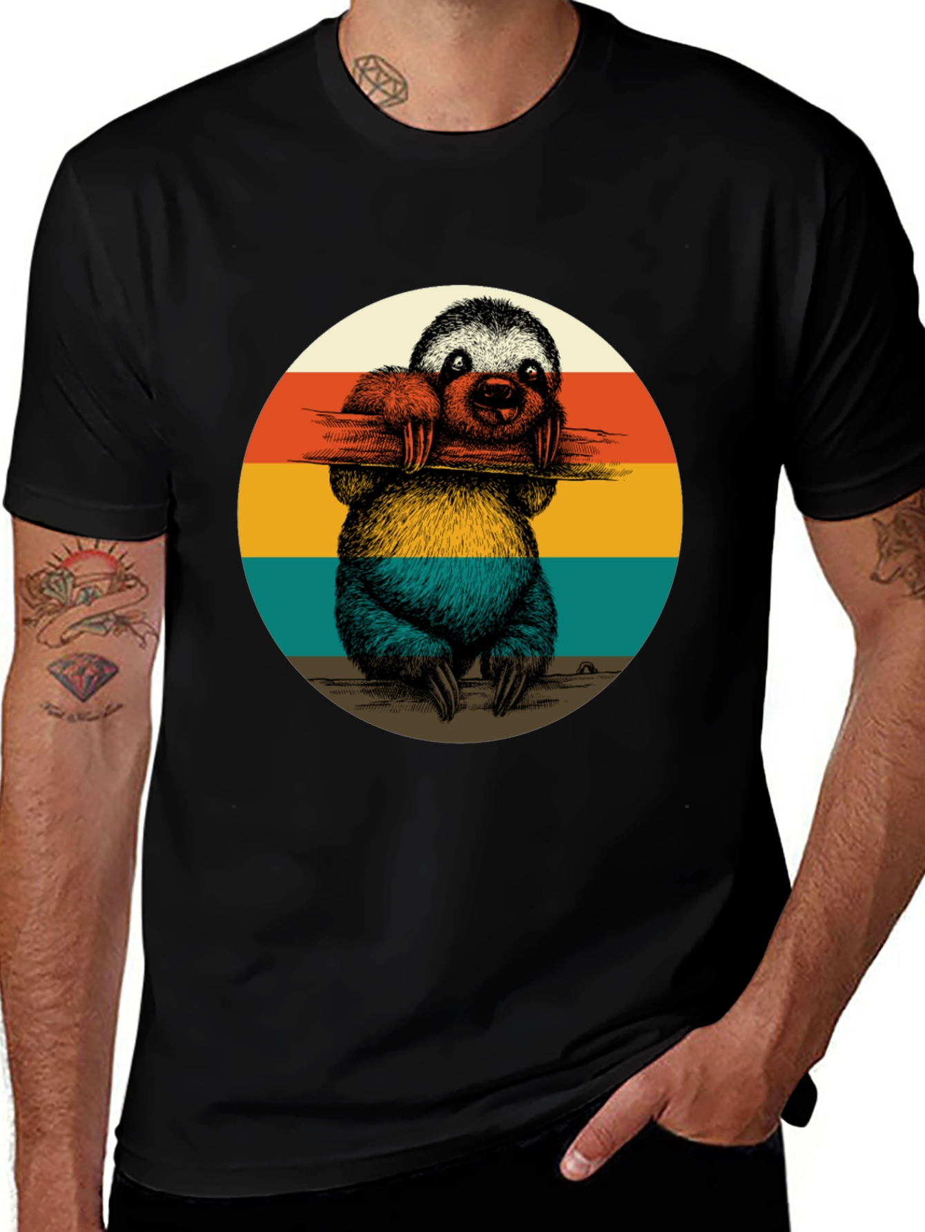 Variant 16 of Retro Sloth Graphic Tee - Black T-Shirt