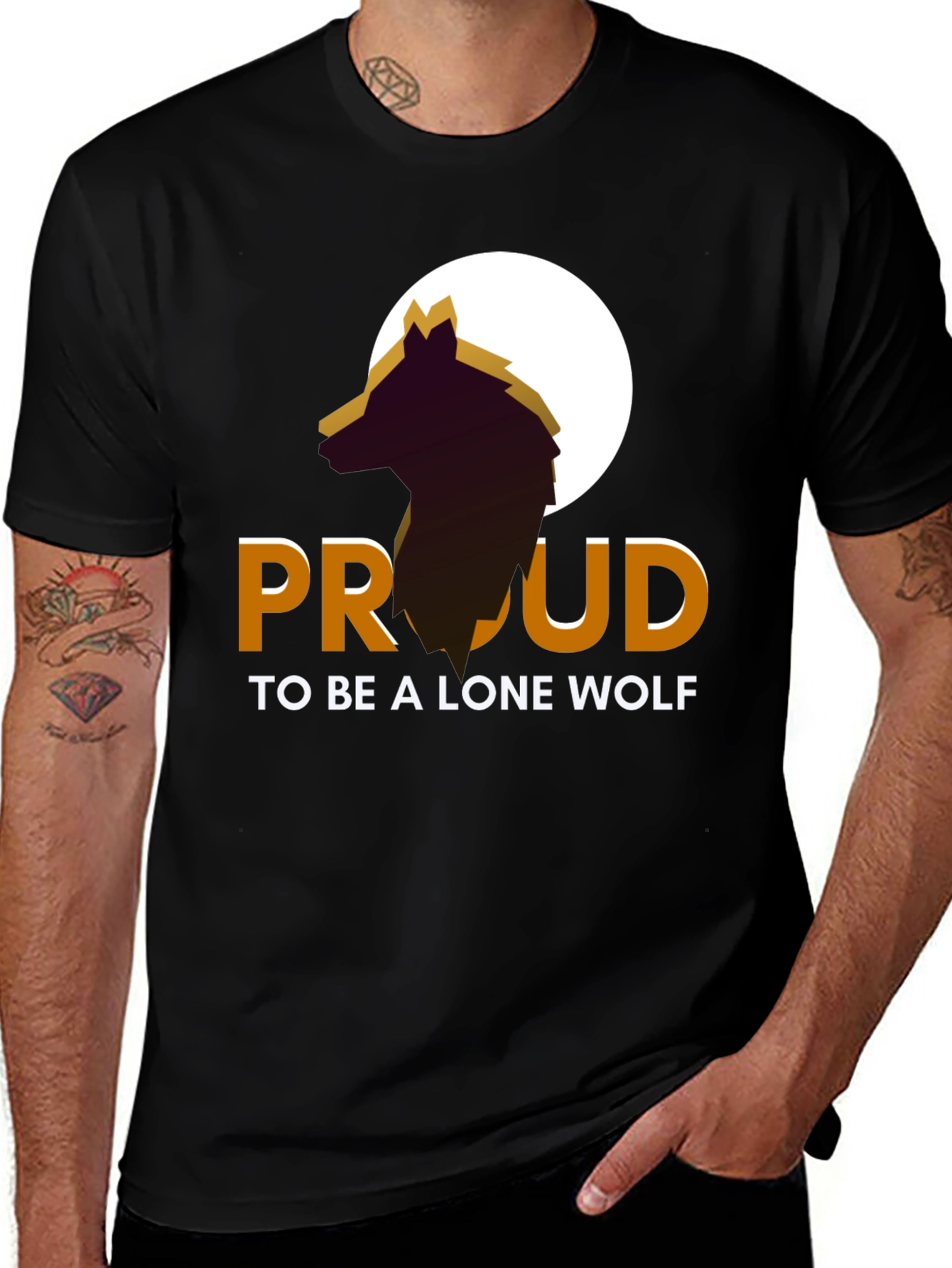 Variant 2 of Proud Lone Wolf Graphic Tee - Men's Black T-Shirt