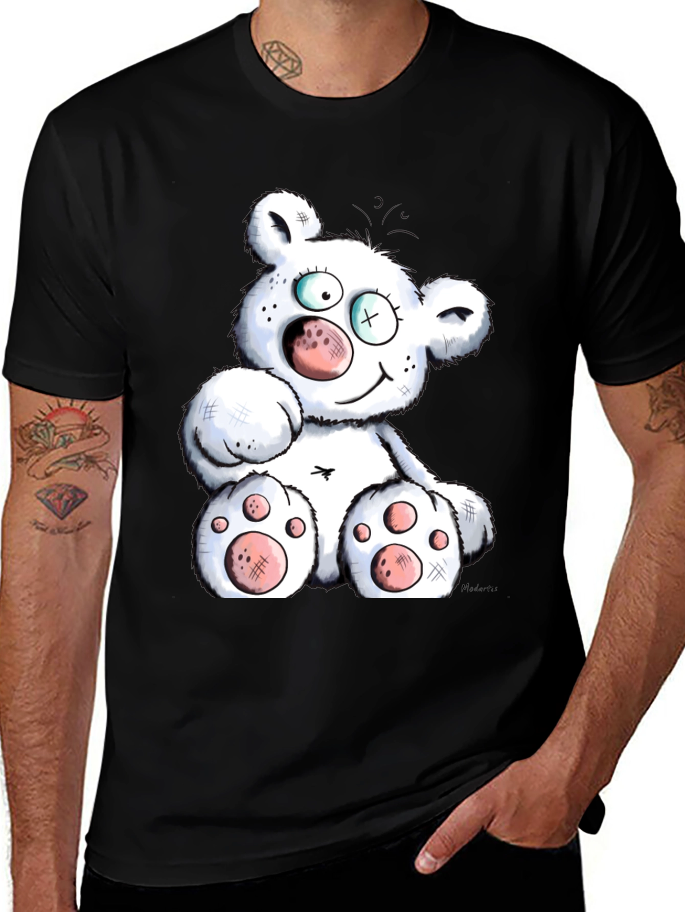 Variant 2 of Cartoon Bear Graphic Black T-Shirt