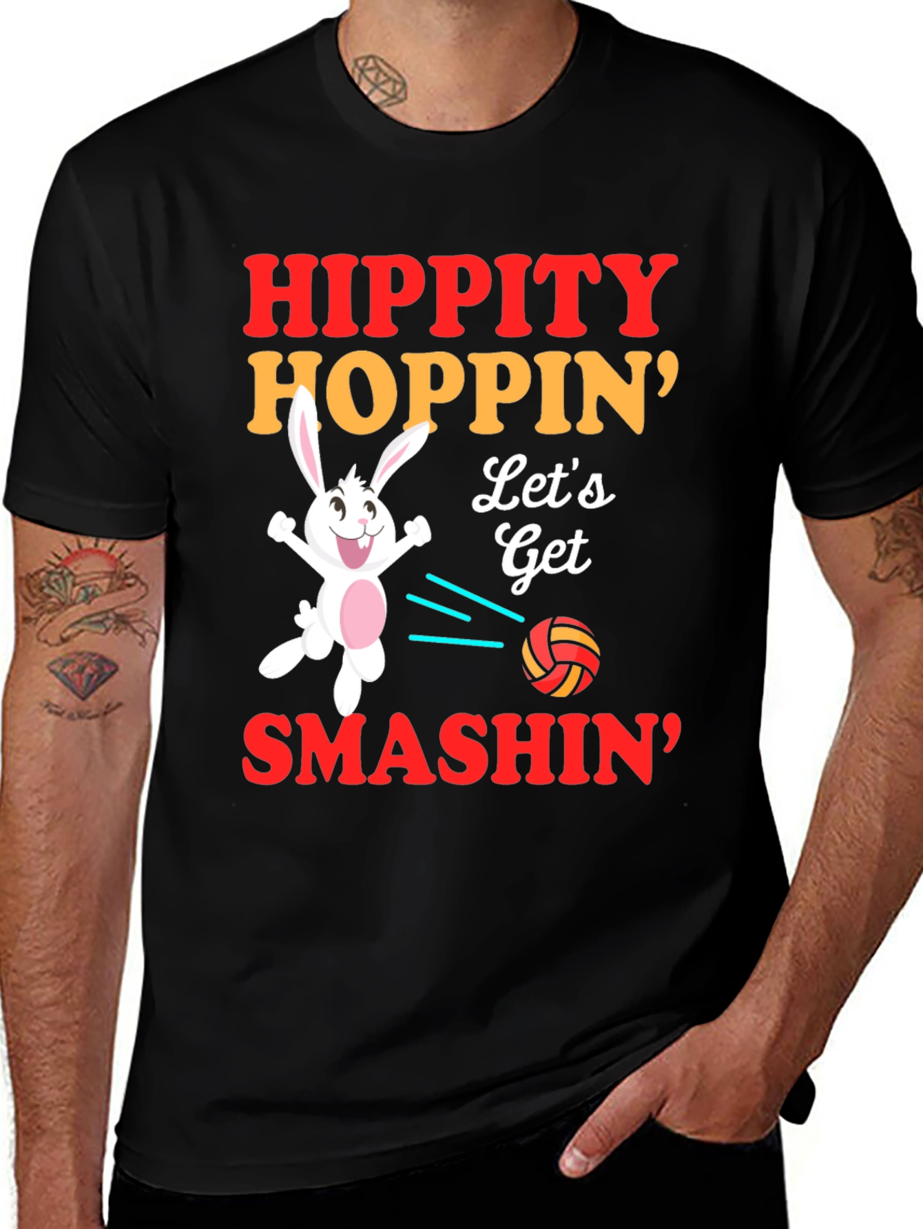 Variant 10 of Hippity Hoppin' Smashin' Easter Volleyball T-Shirt