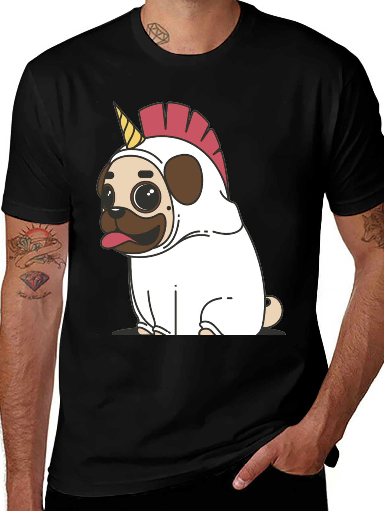Black Unicorn Pug Black T-Shirt - Quirky & Fun! main image