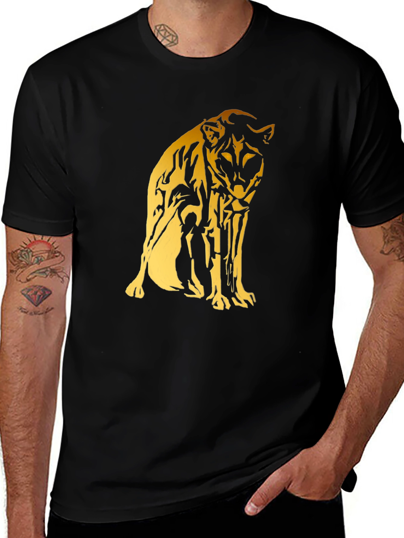 Variant 25 of Black Tee with Gold Cheetah Graphic