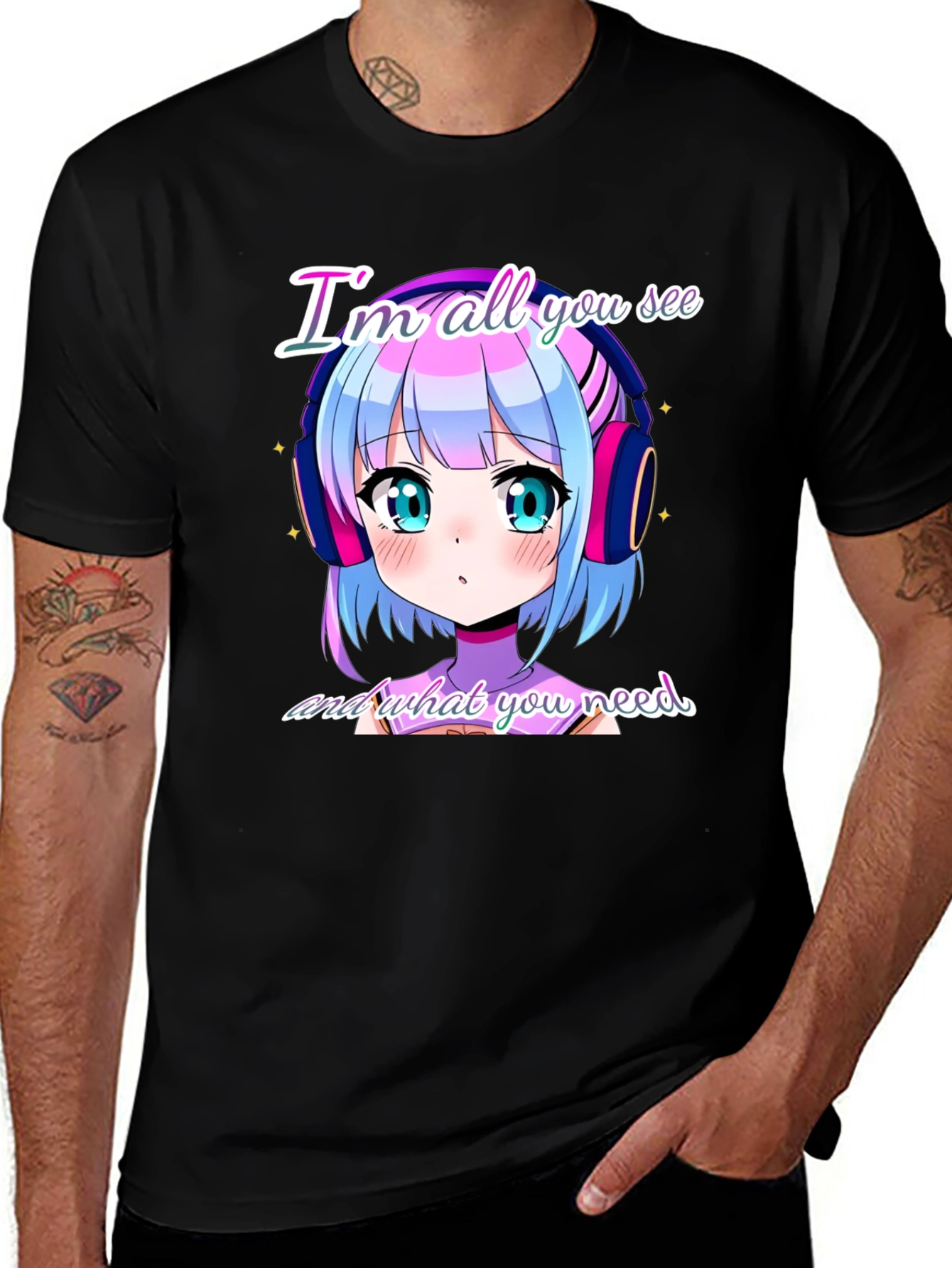 Variant 20 of Anime Girl Black T-Shirt: "I'm All You See"