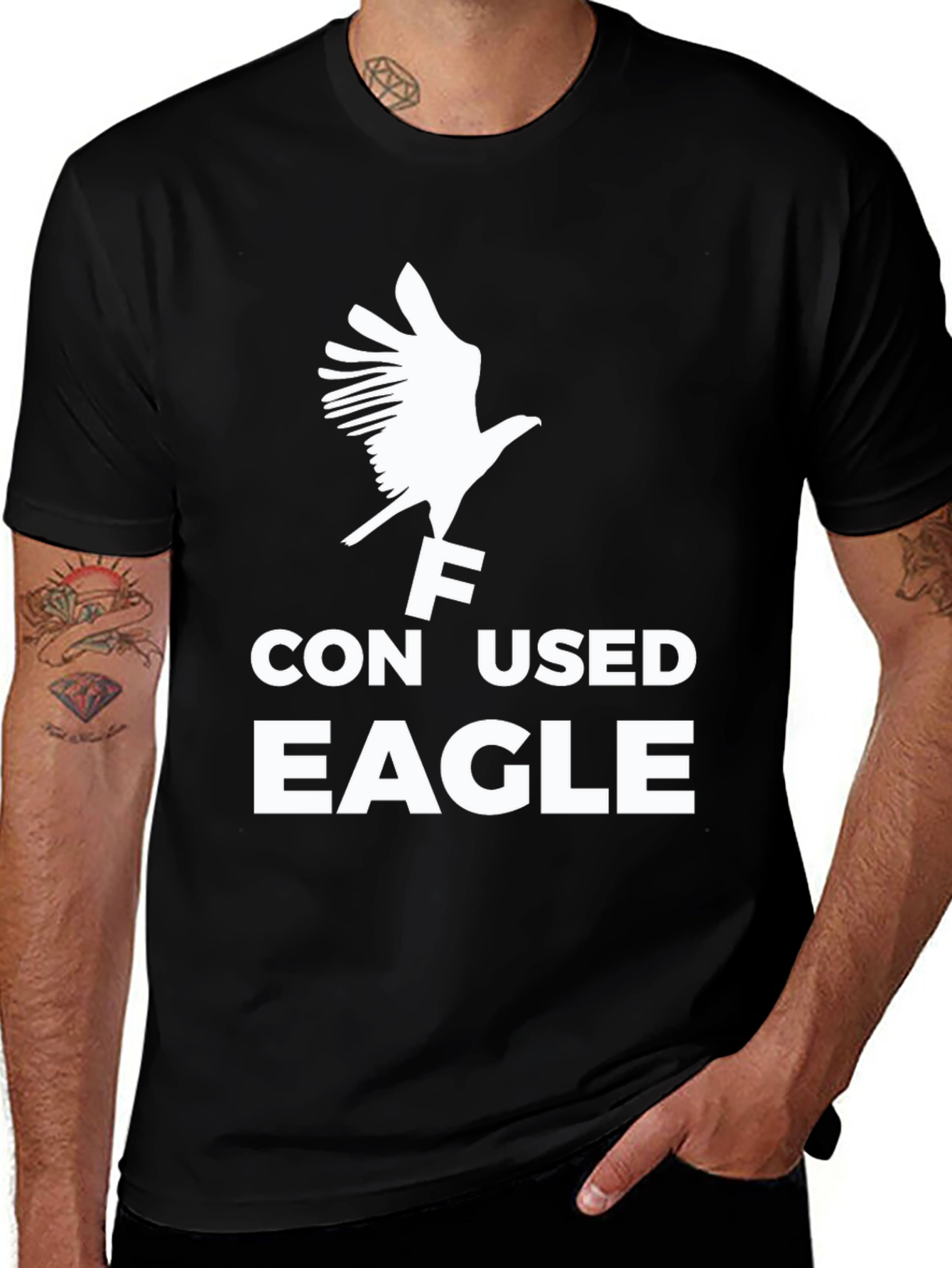 Variant 28 of Confused Eagle Graphic T-Shirt - Black