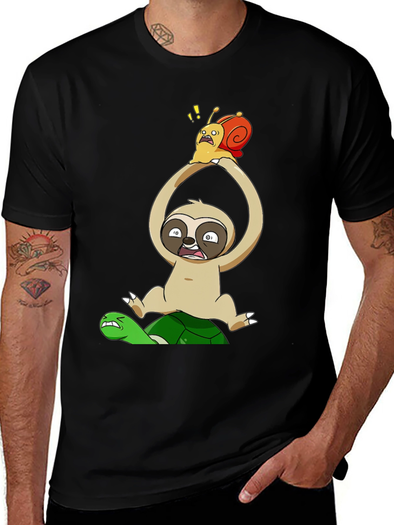 Variant 7 of Funny Cartoon Animal T-Shirt: Sloth, Snail, Turtle