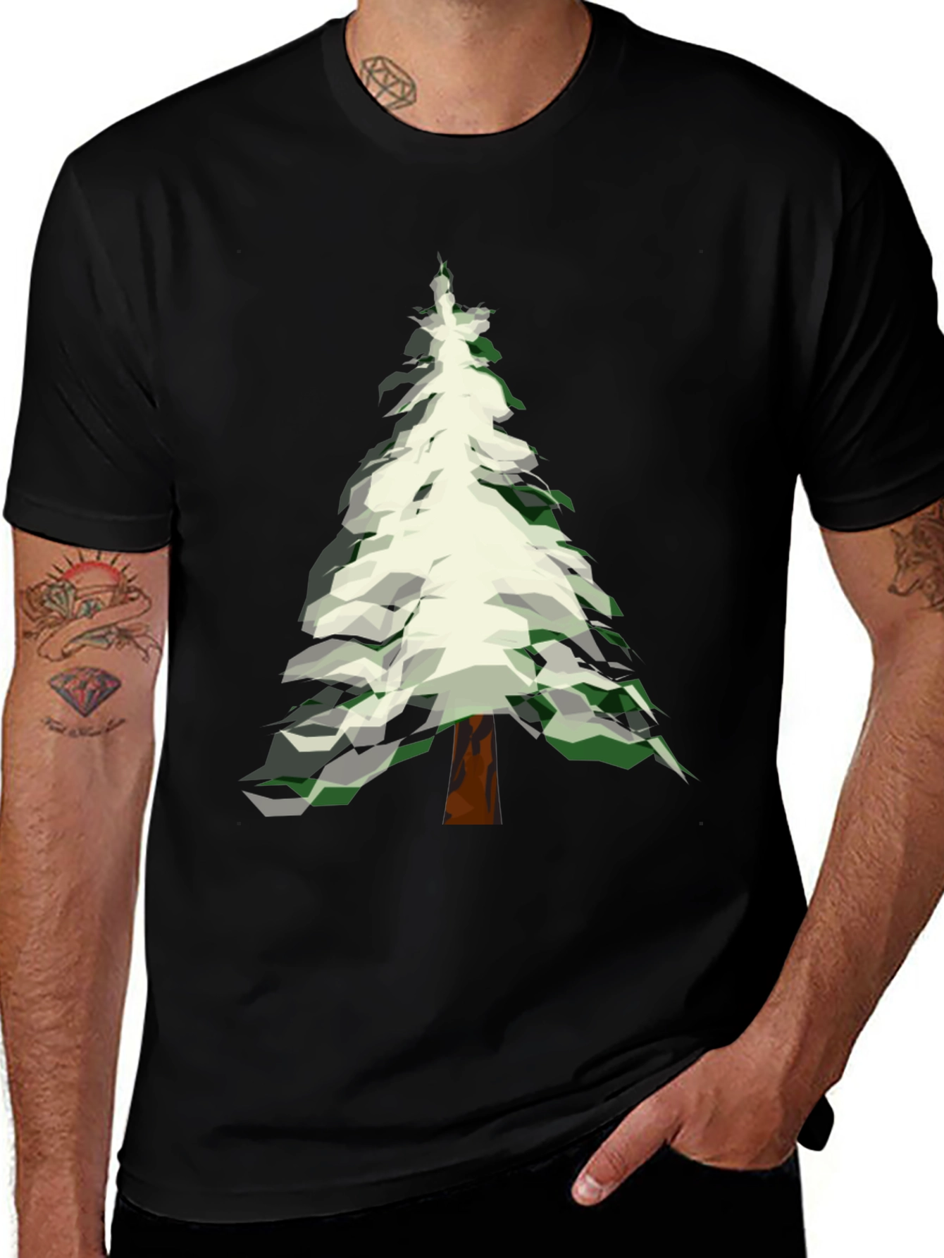 Geometric Christmas Tree Graphic Tee - Modern Holiday Style