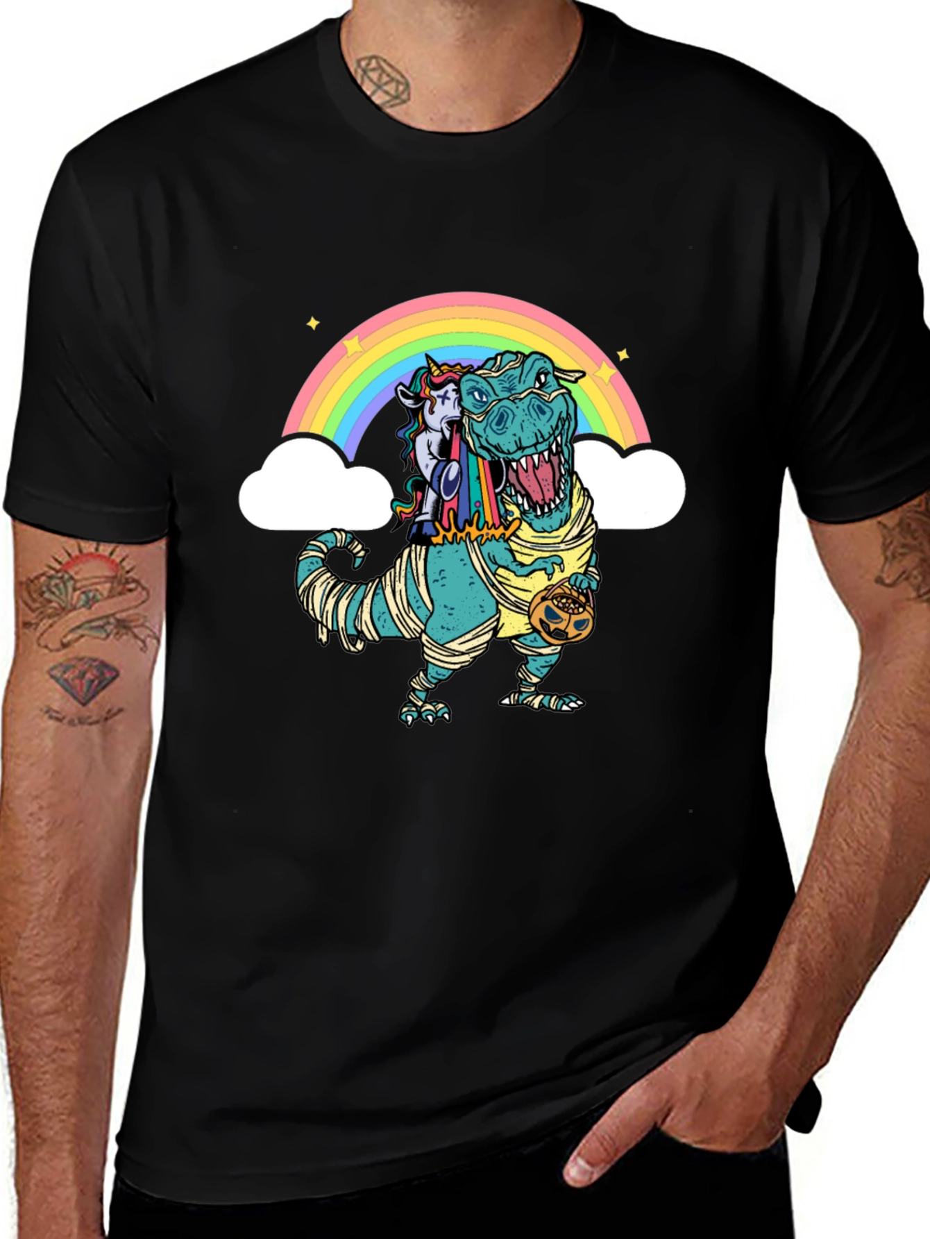 Variant 19 of Unicorn Riding Mummy T-Rex Rainbow T-Shirt