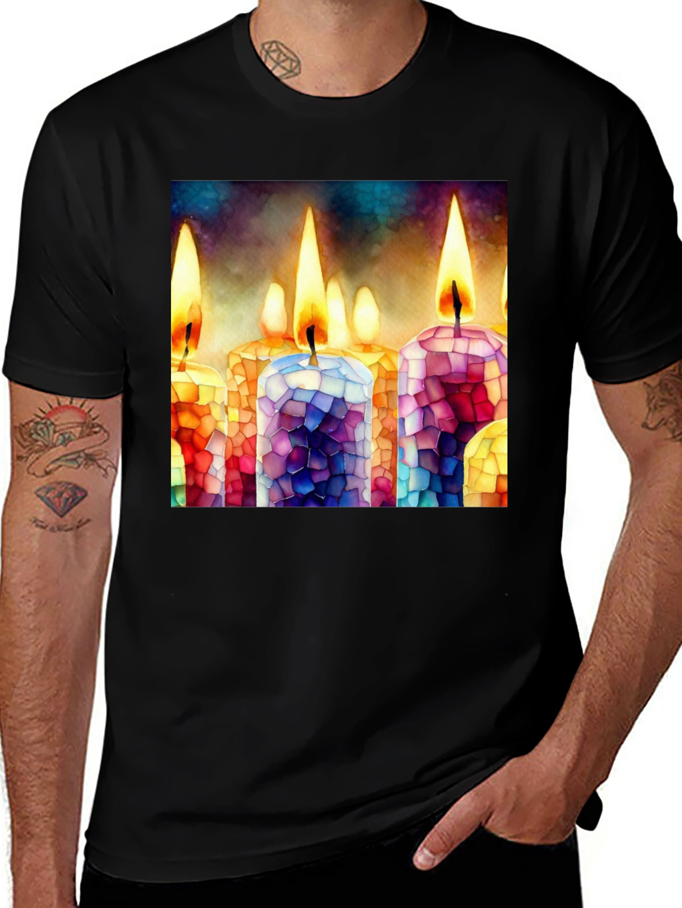 Variant 17 of Colorful Candle Mosaic Graphic T-Shirt