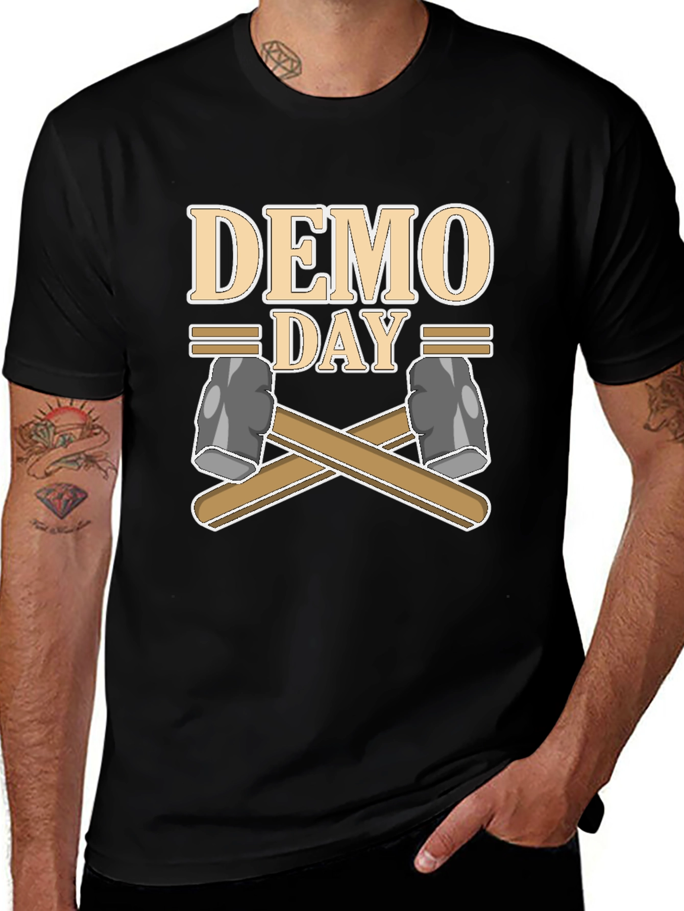 Variant 17 of Demo Day T-Shirt Crossed Hammers Design