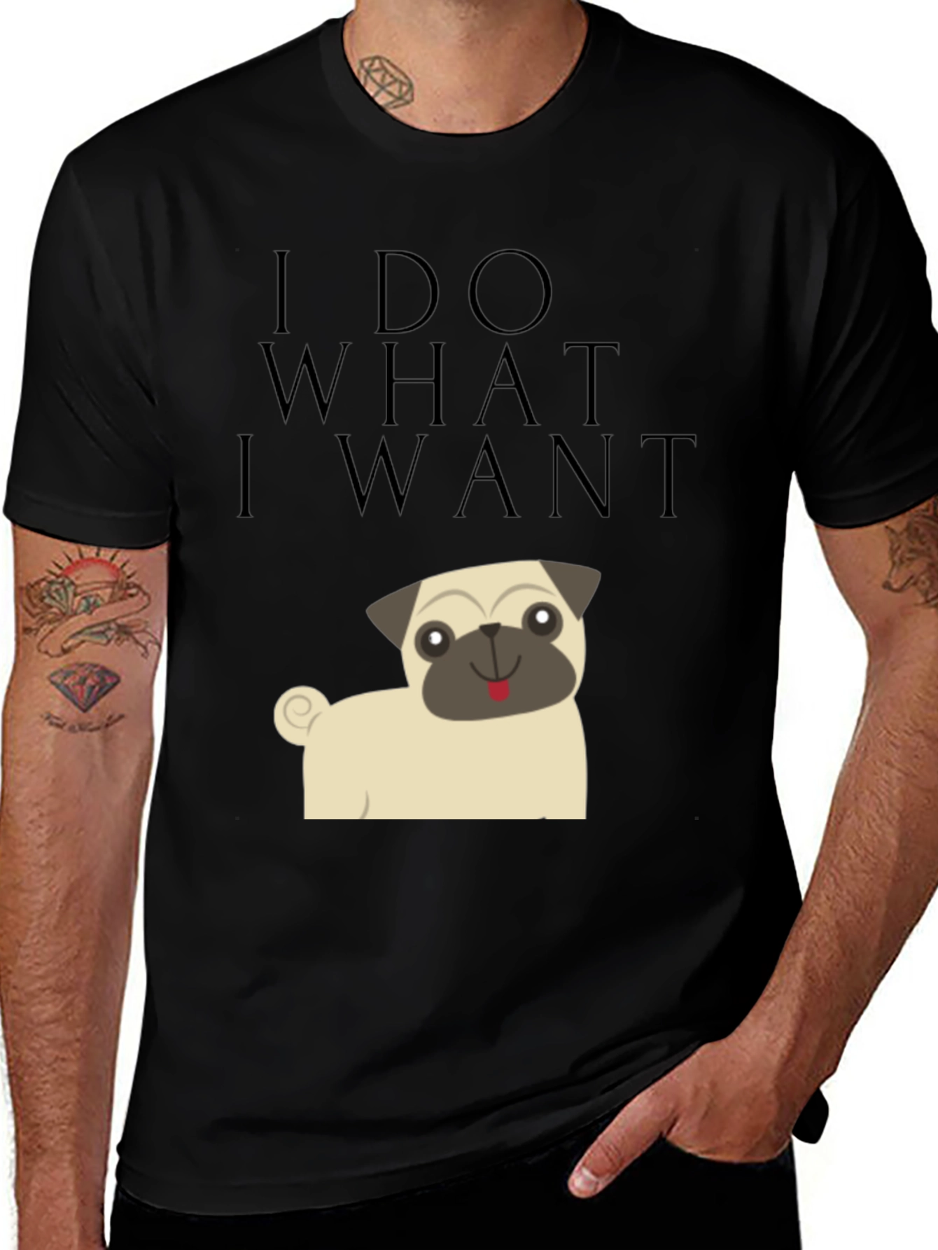 Variant 17 of I Do What I Want Pug Graphic Tee - Black