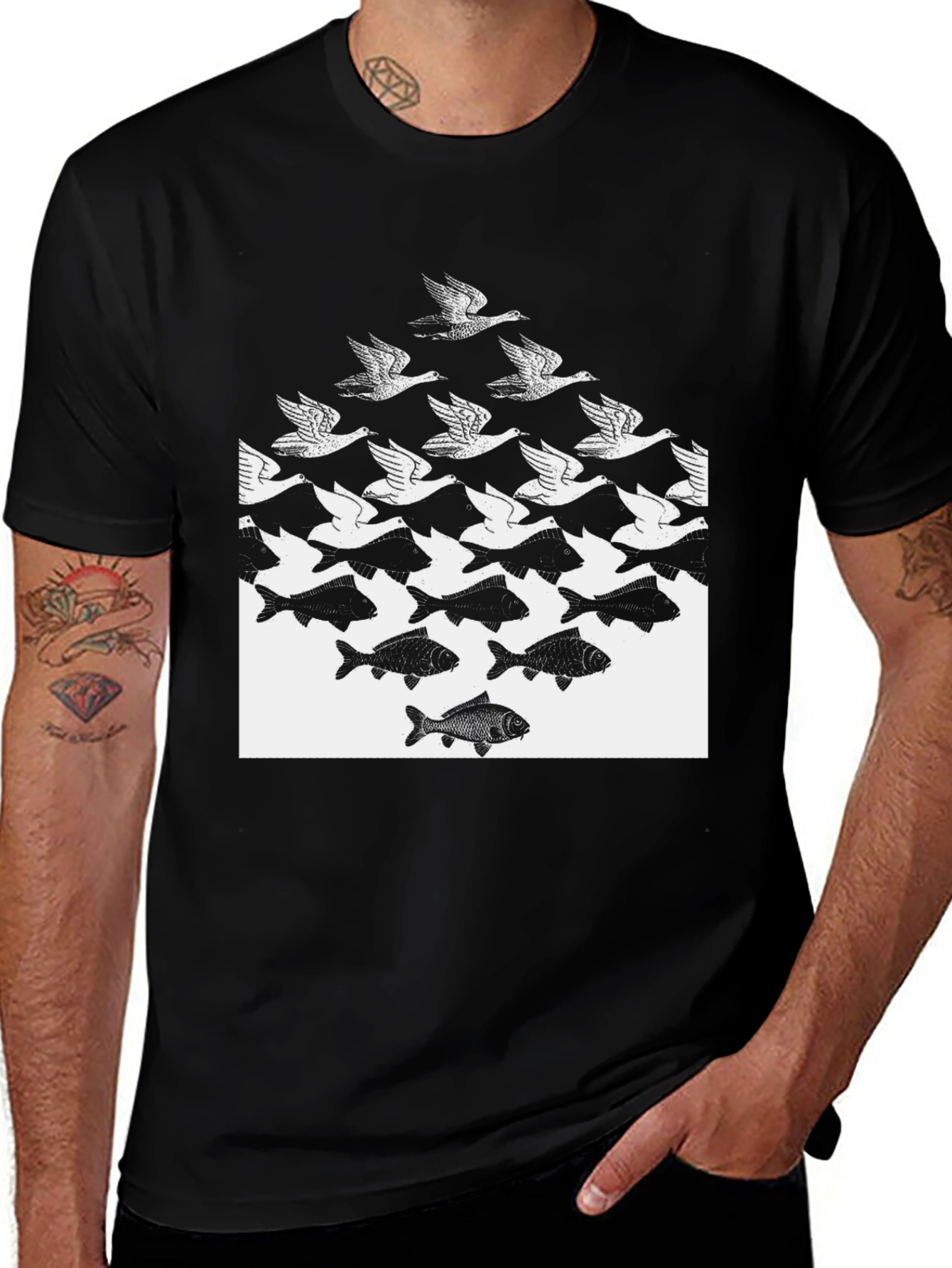 Variant 30 of M.C. Escher Sky and Water Tee - Black