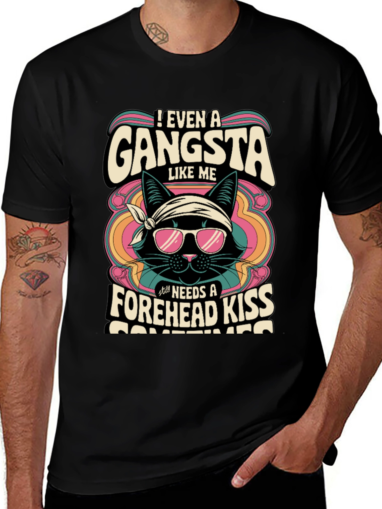 Variant 30 of Gangsta Cat T-Shirt - Forehead Kiss Design