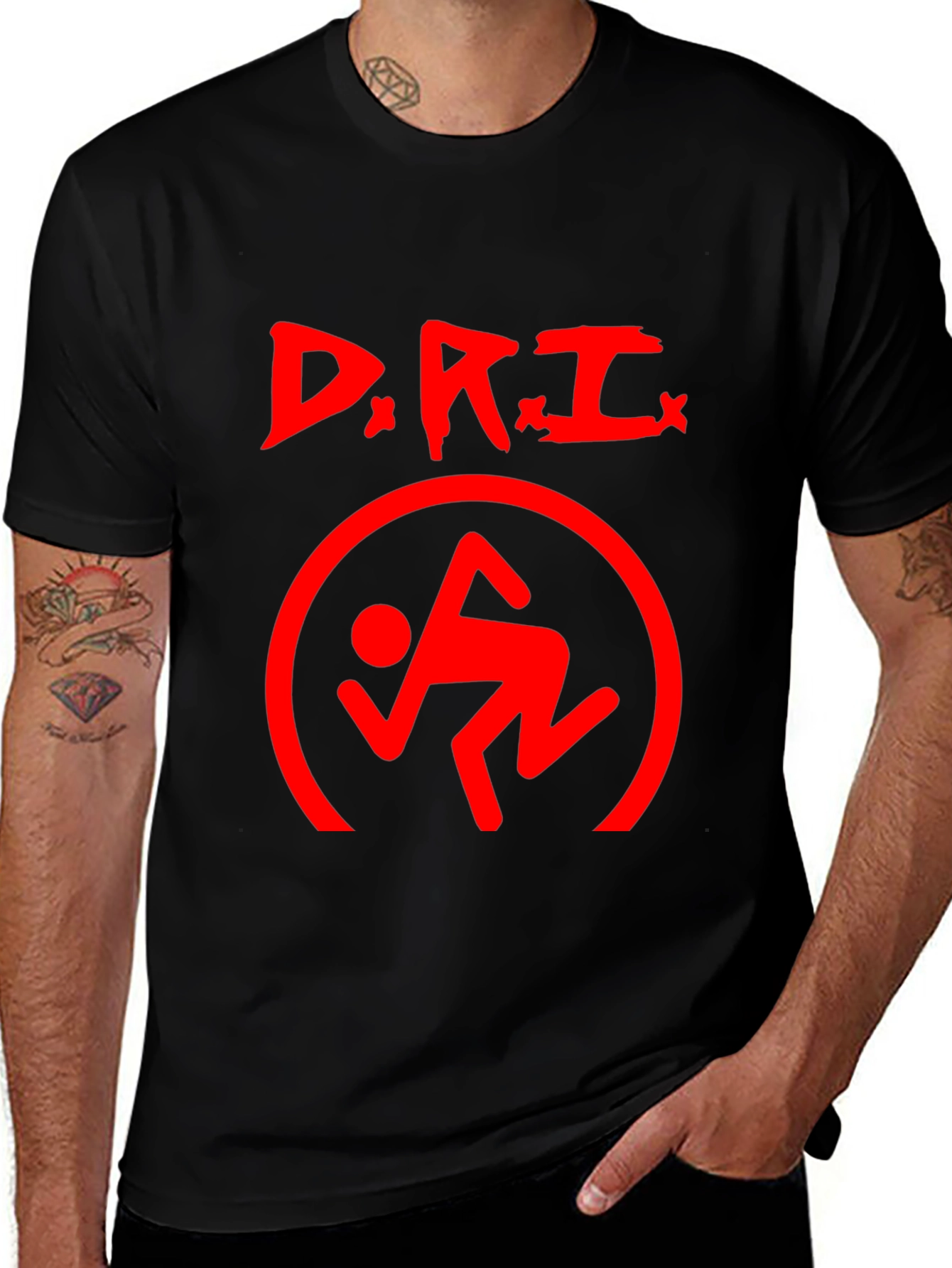 D.R.I. Logo Black T-Shirt - Red Graphic Print