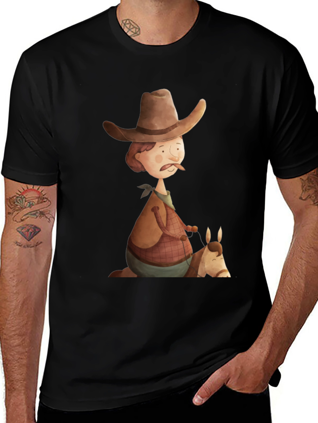 Black Cartoon Cowboy Graphic Tee - Unique Design! main image
