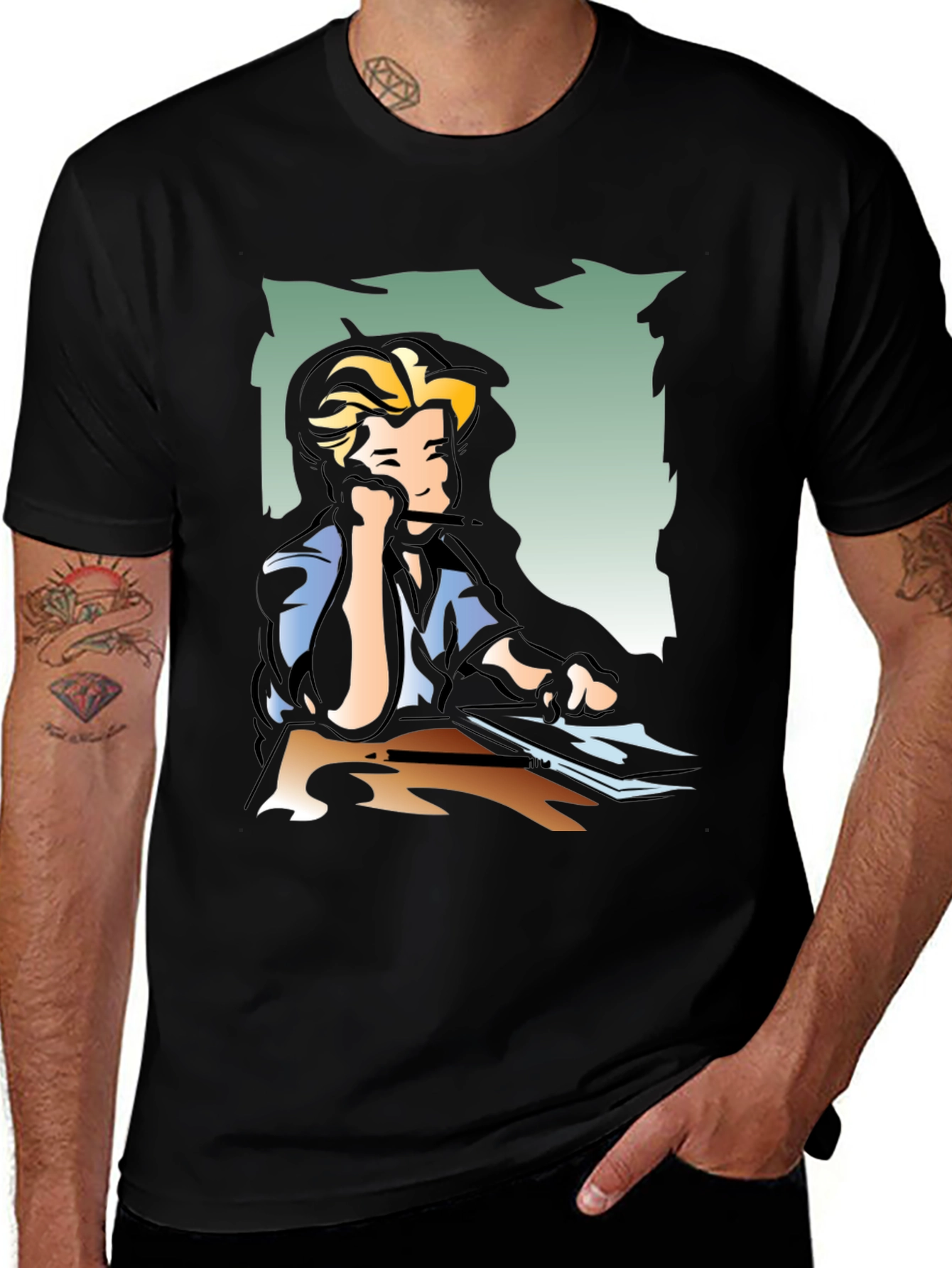 Variant 19 of Cartoon Print T-Shirt - Relaxed Scholar Design