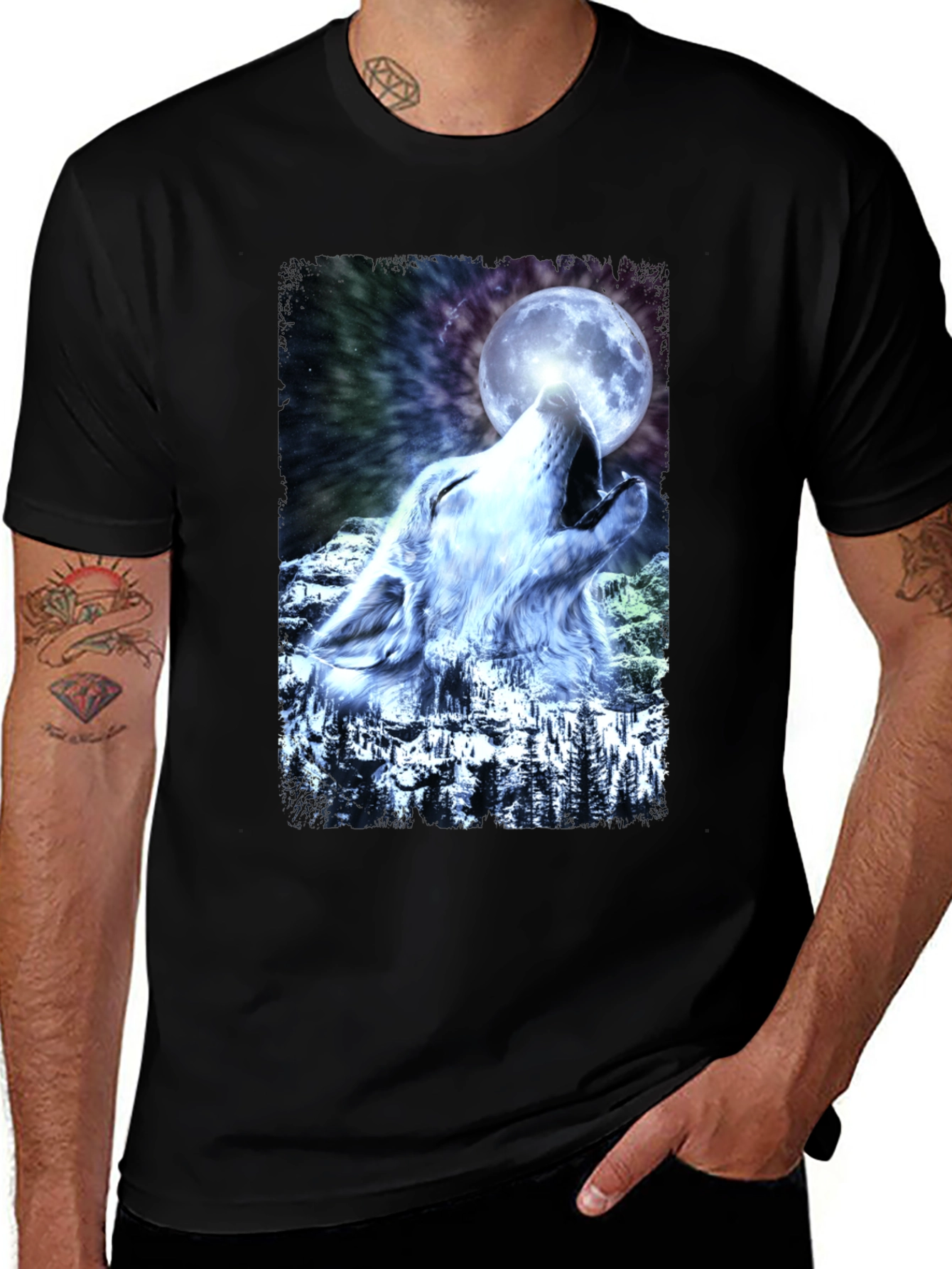 Variant 20 of Wolf Howling Moon Graphic T-Shirt - Cool Design