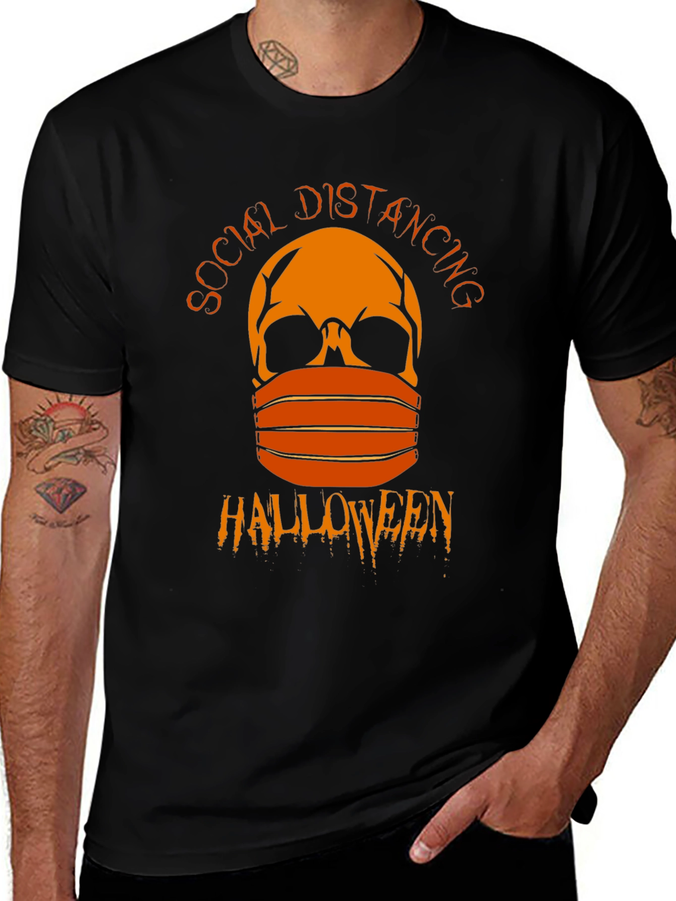 Variant 10 of Social Distancing Halloween Skull T-Shirt