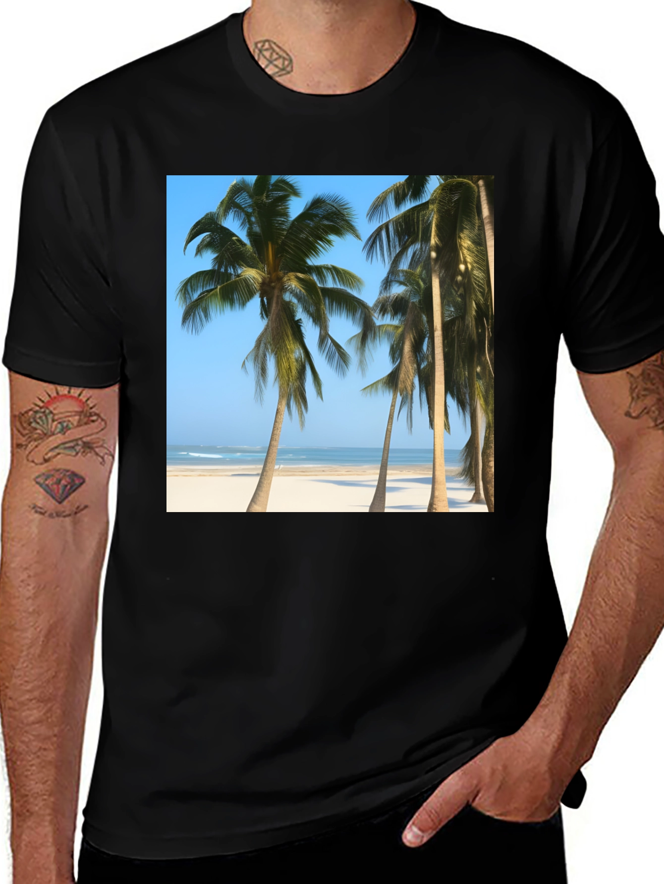 Variant 7 of Tropical Palm Tree Beach Graphic T-Shirt