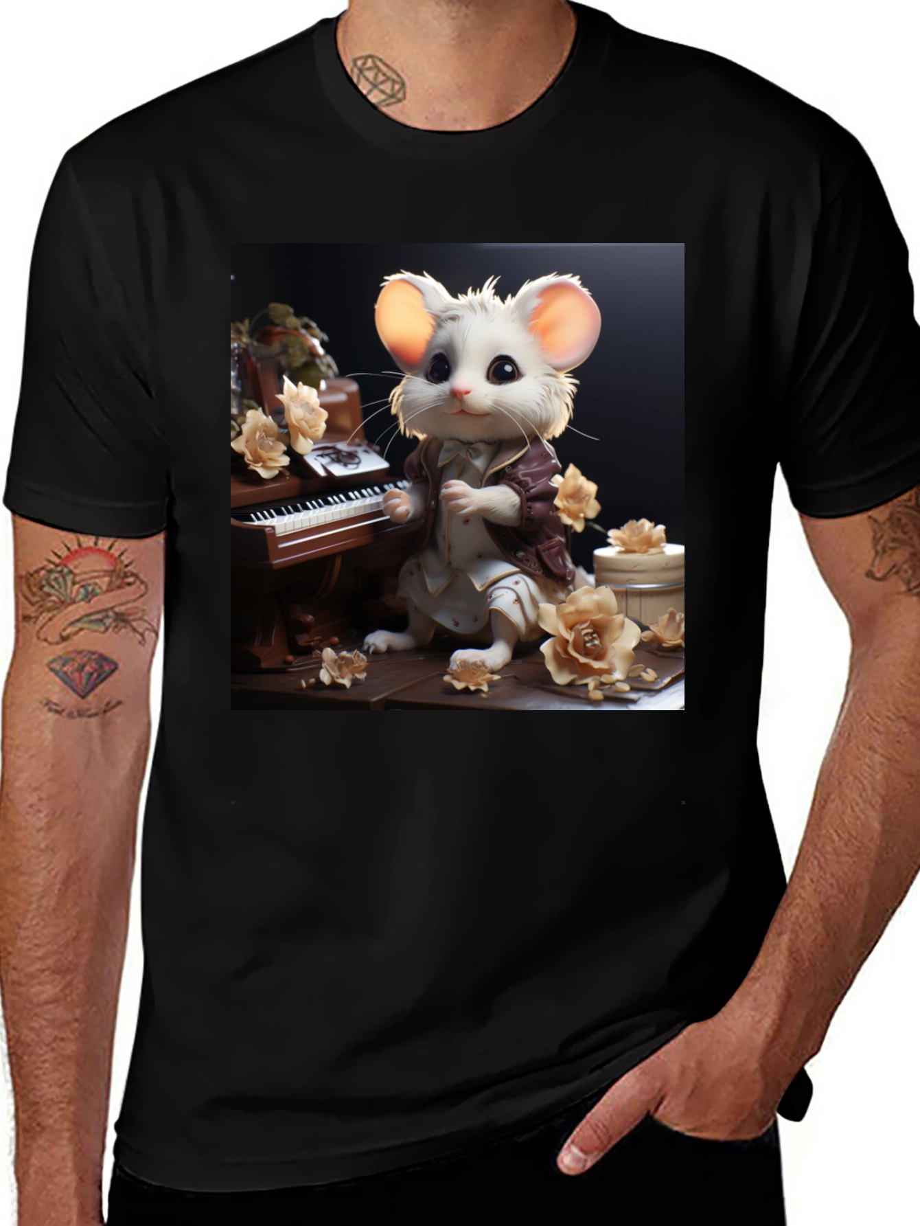 Variant 9 of Whimsical Mouse Pianist Graphic Tee