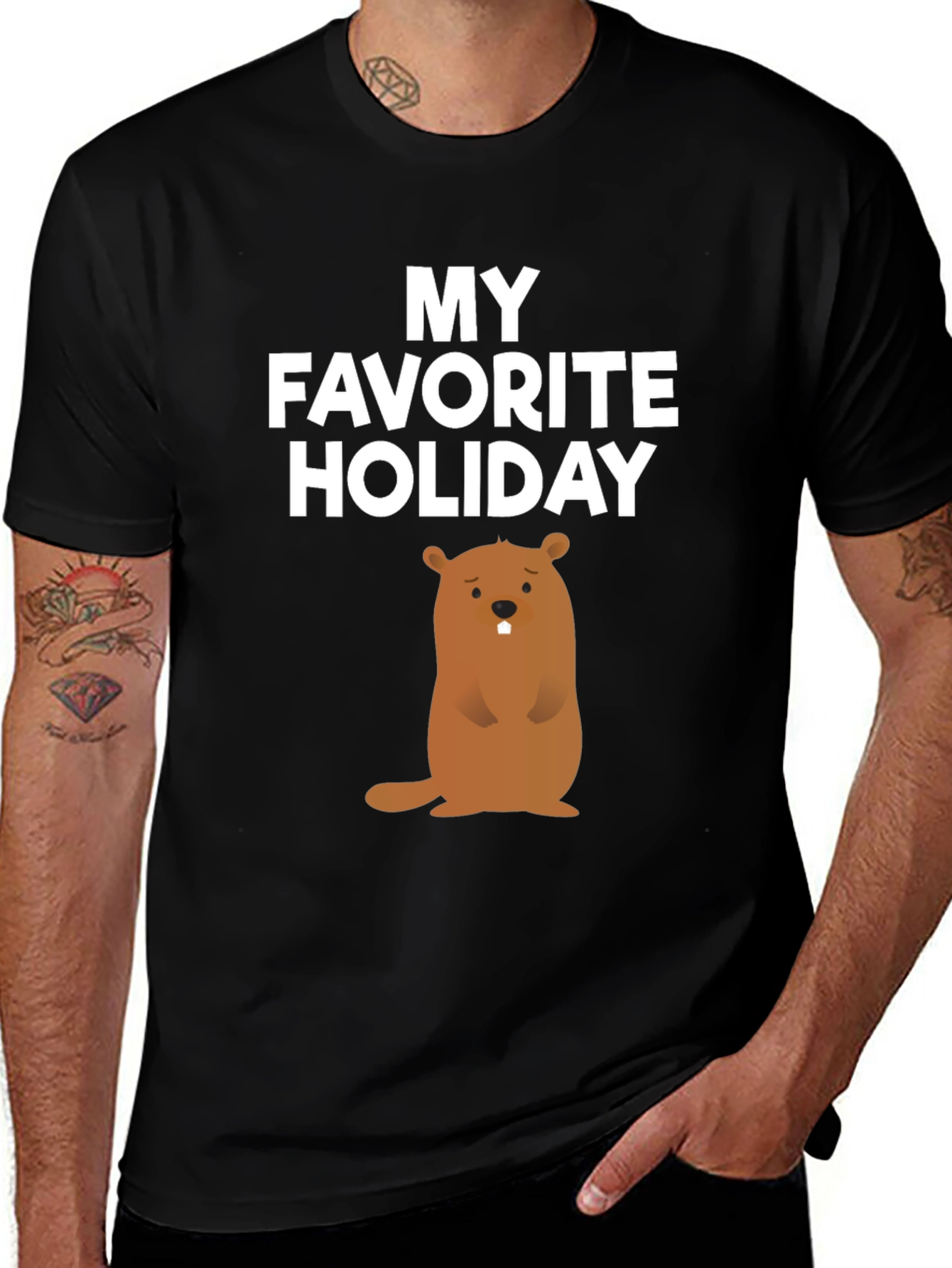 Variant 20 of My Favorite Holiday Groundhog Day Black T-Shirt