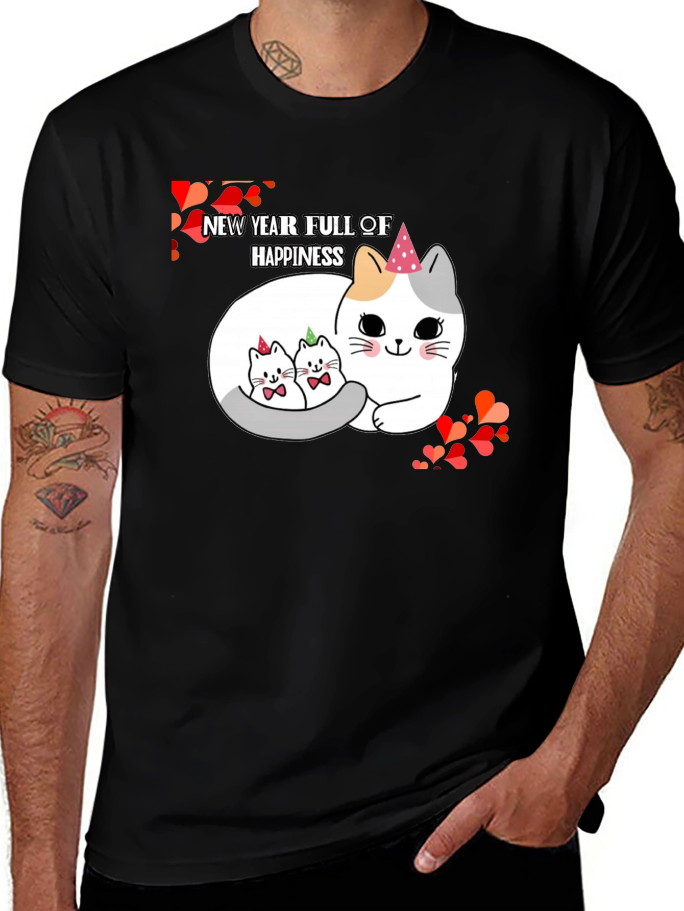 Variant 18 of New Year Cats Black T-Shirt