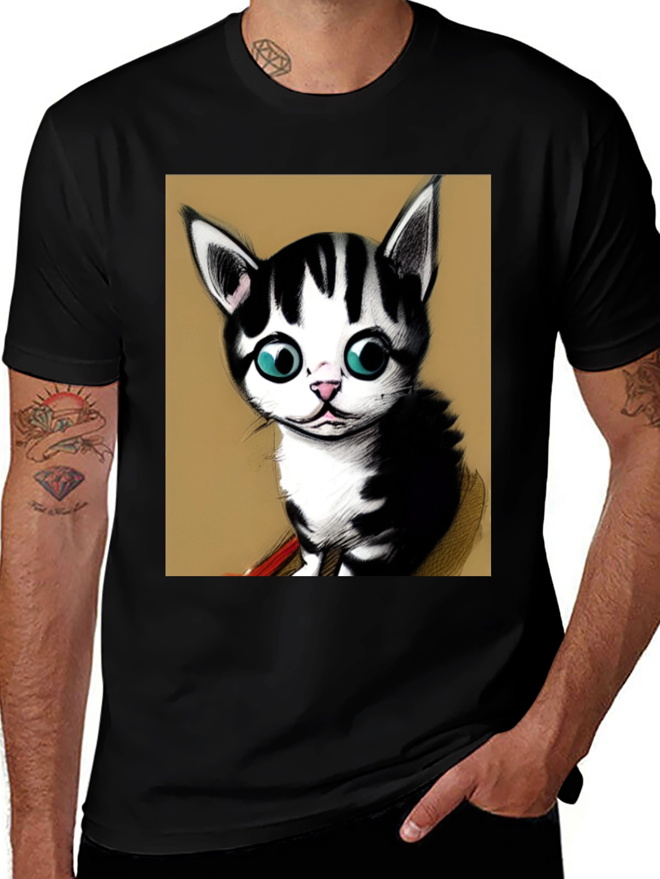 Variant 17 of Cute Kitten Graphic Tee - Black Unisex T-Shirt