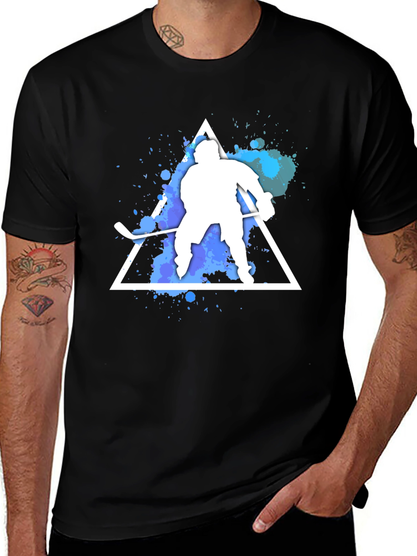 Variant 29 of Hockey Player Graphic Tee - Men's Black T-Shirt