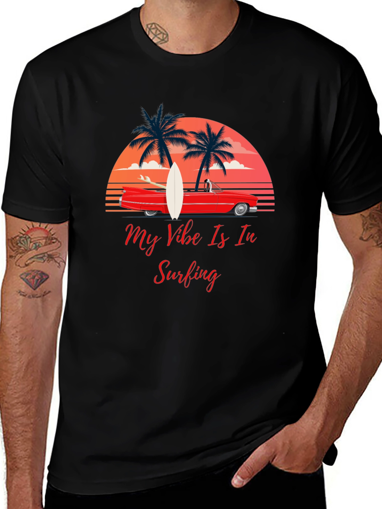 Variant 29 of Surfing Vibe T-Shirt - Beach Car Palm Trees
