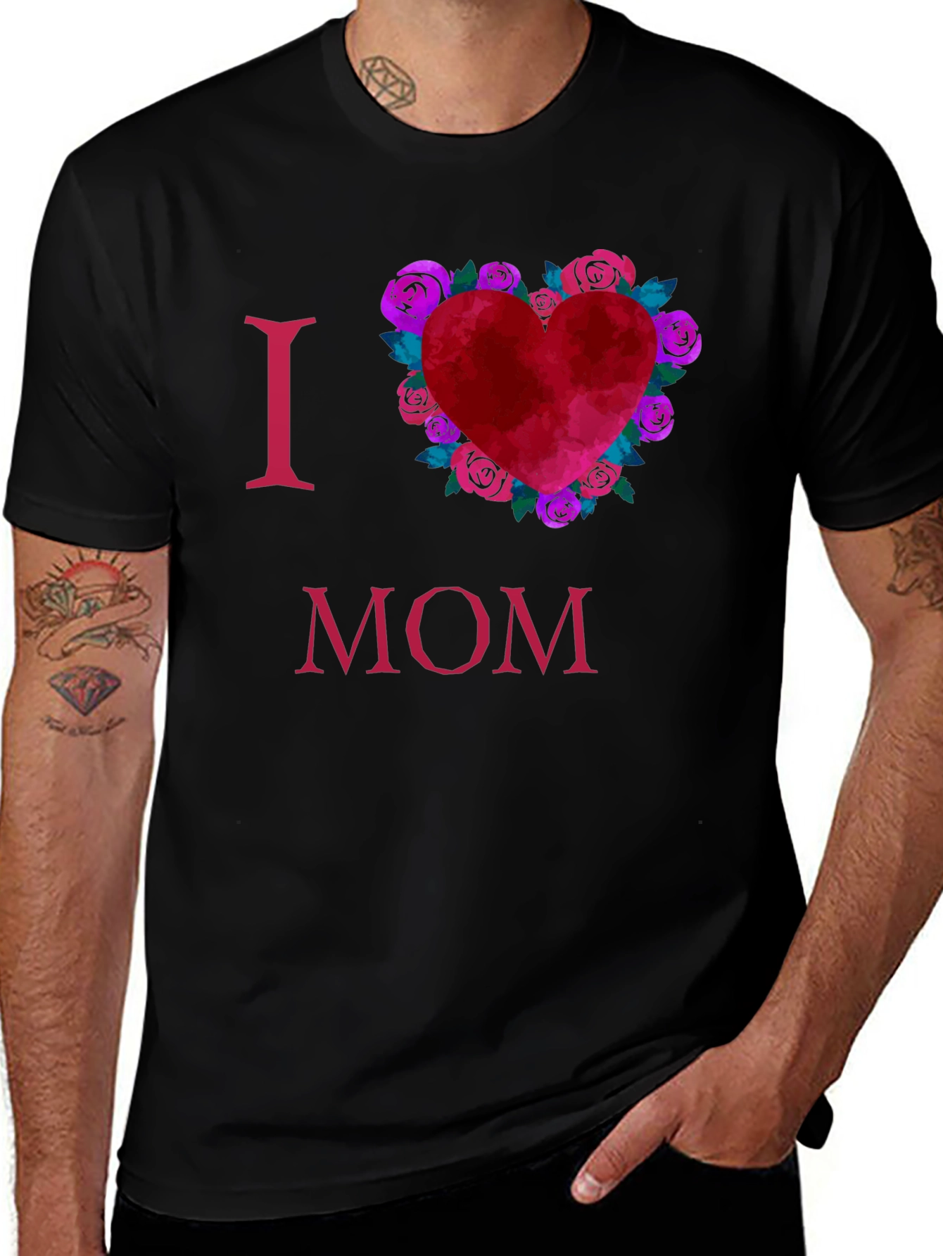 I Love Mom T-Shirt with Floral Heart Design