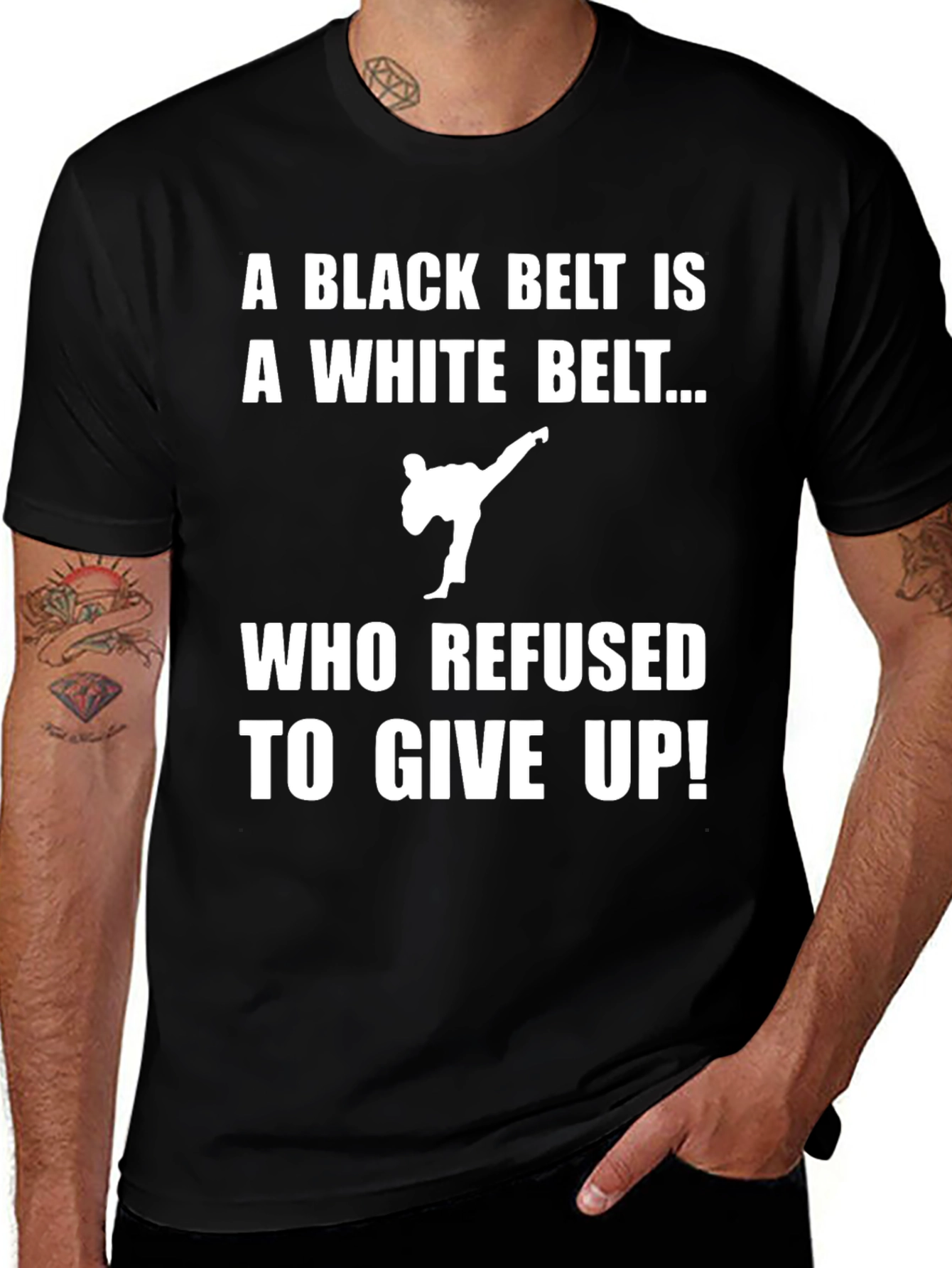 Variant 13 of Karate Black Belt T-Shirt - Never Give Up!