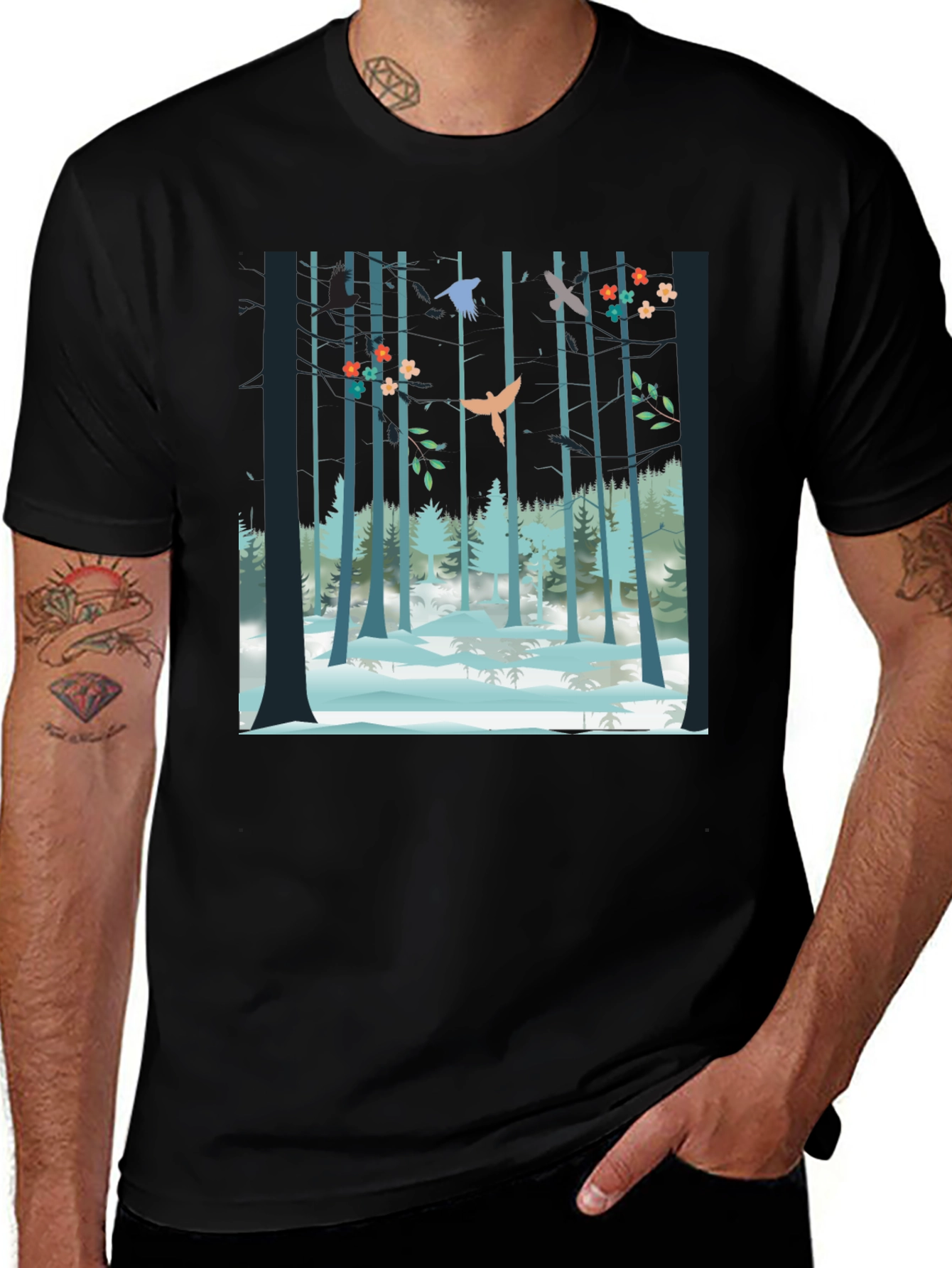 Variant 17 of Nature's Embrace Tee - Forest Bird Design