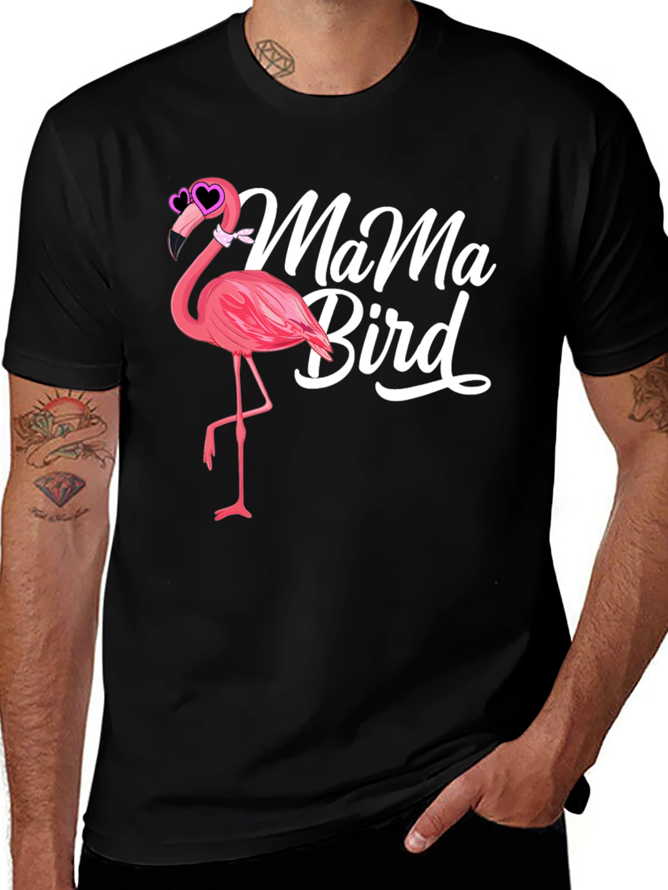 Variant 24 of Mama Bird Flamingo Graphic Tee - Black