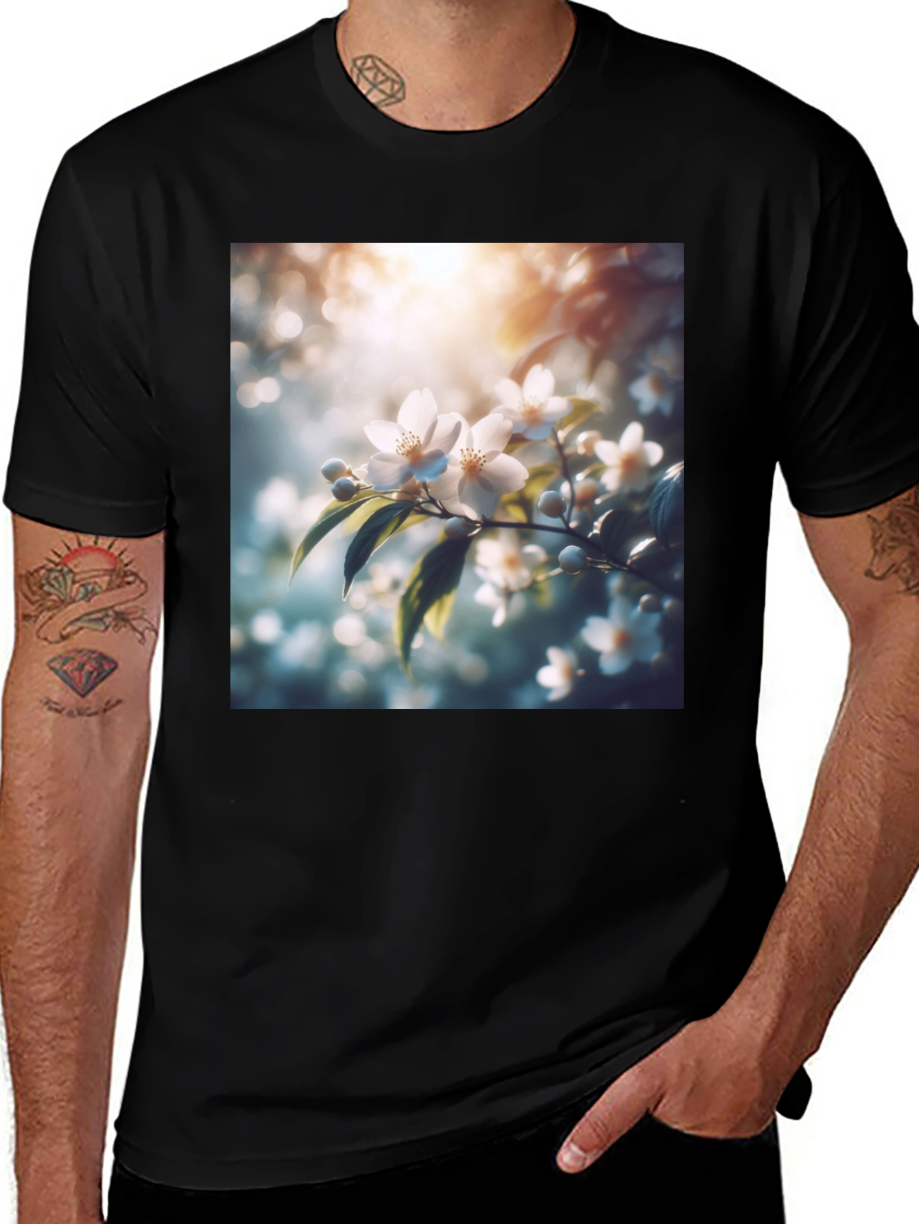Variant 20 of White Floral Blossom Graphic Black T-Shirt