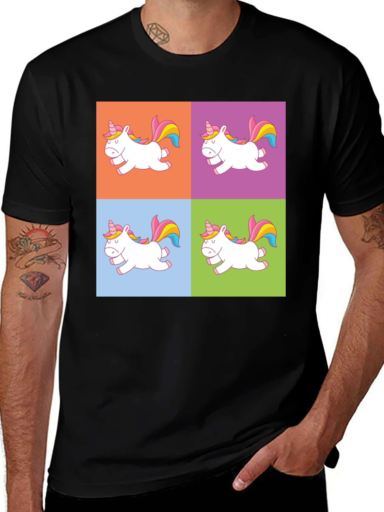 Black Unicorn Pop Art Graphic Print Black T-Shirt main image