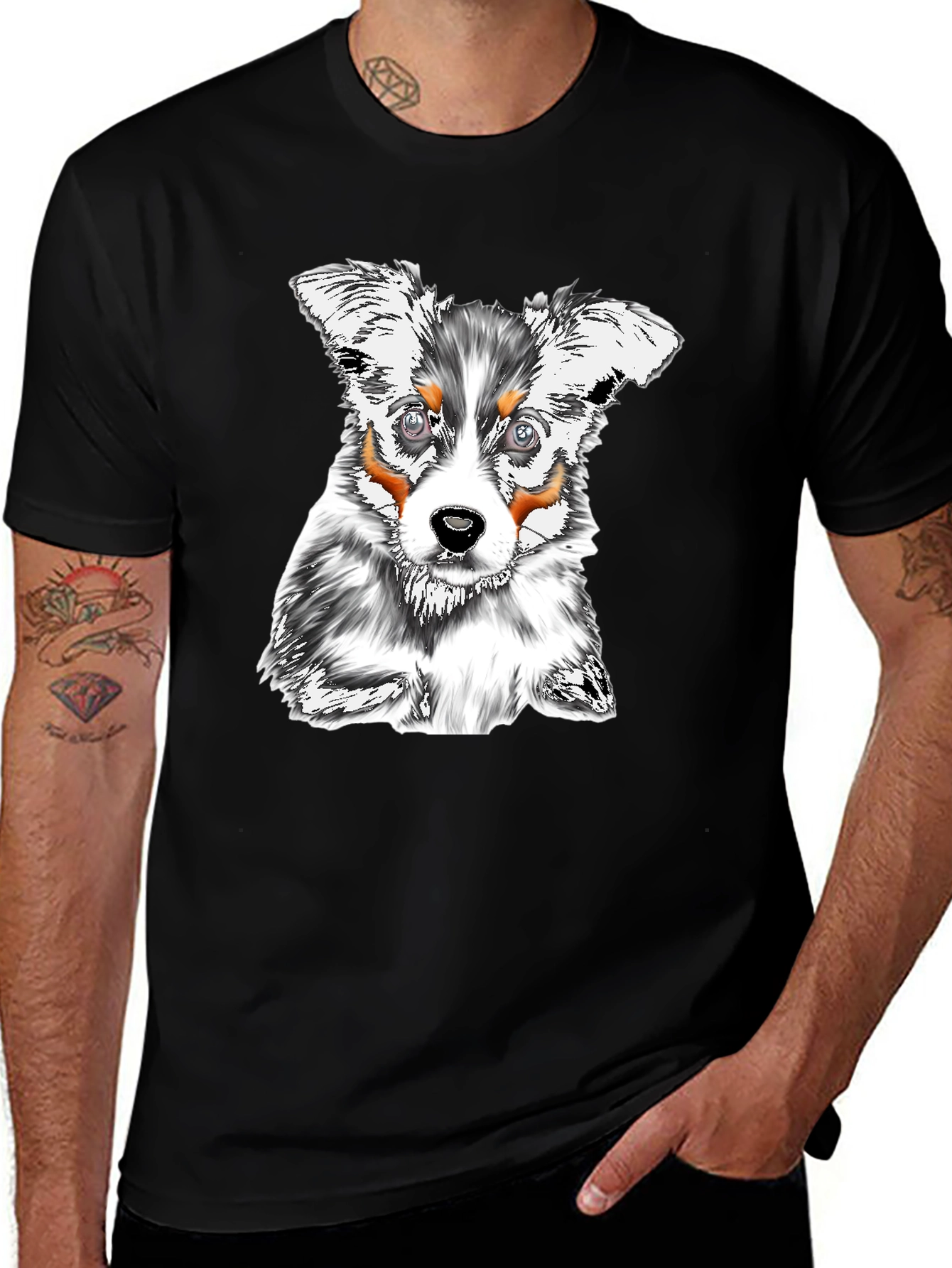 Variant 5 of Cute Puppy Dog Graphic T-Shirt - Black