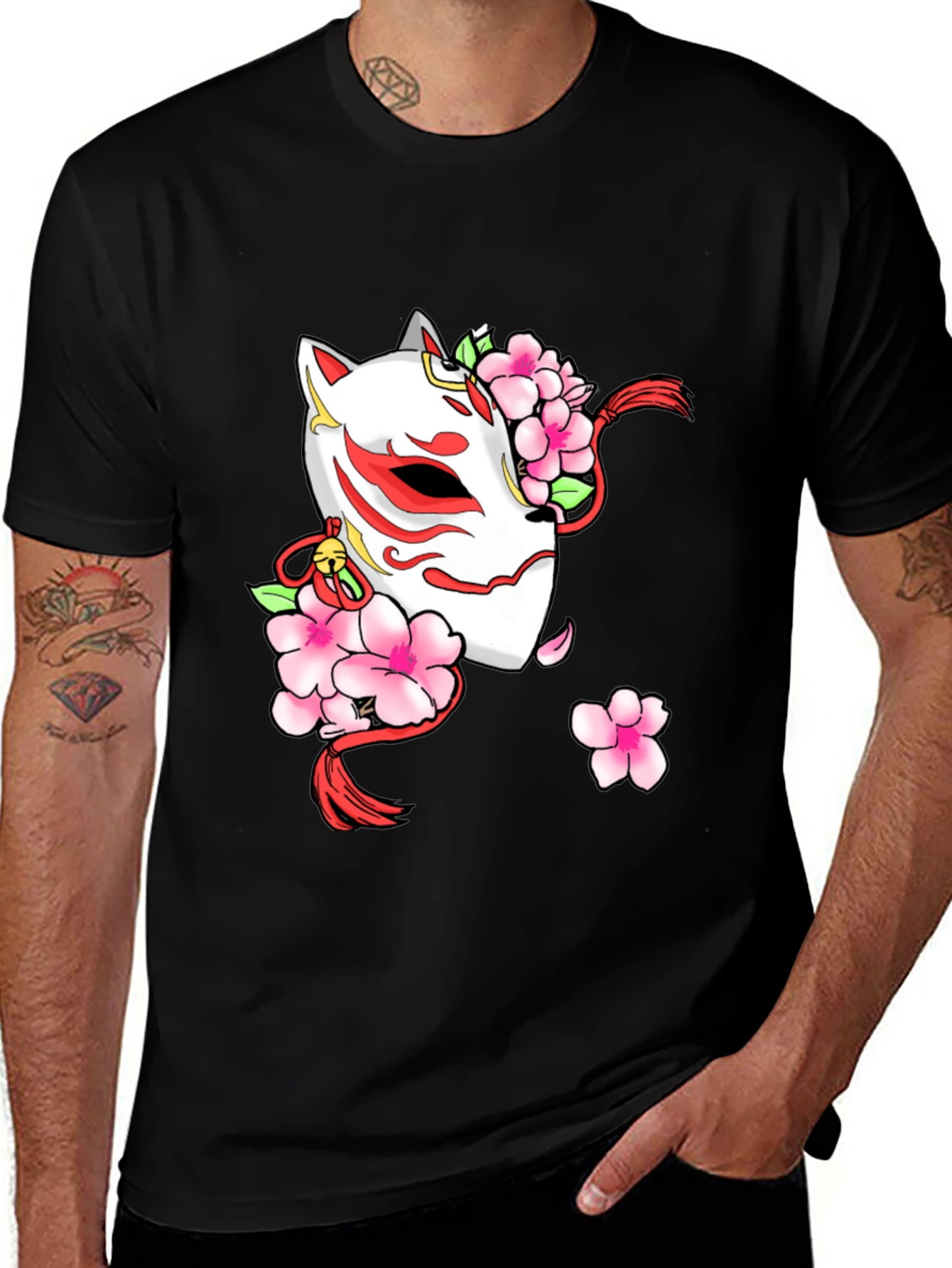Variant 8 of Sakura Kitsune Mask Graphic Tee - Black