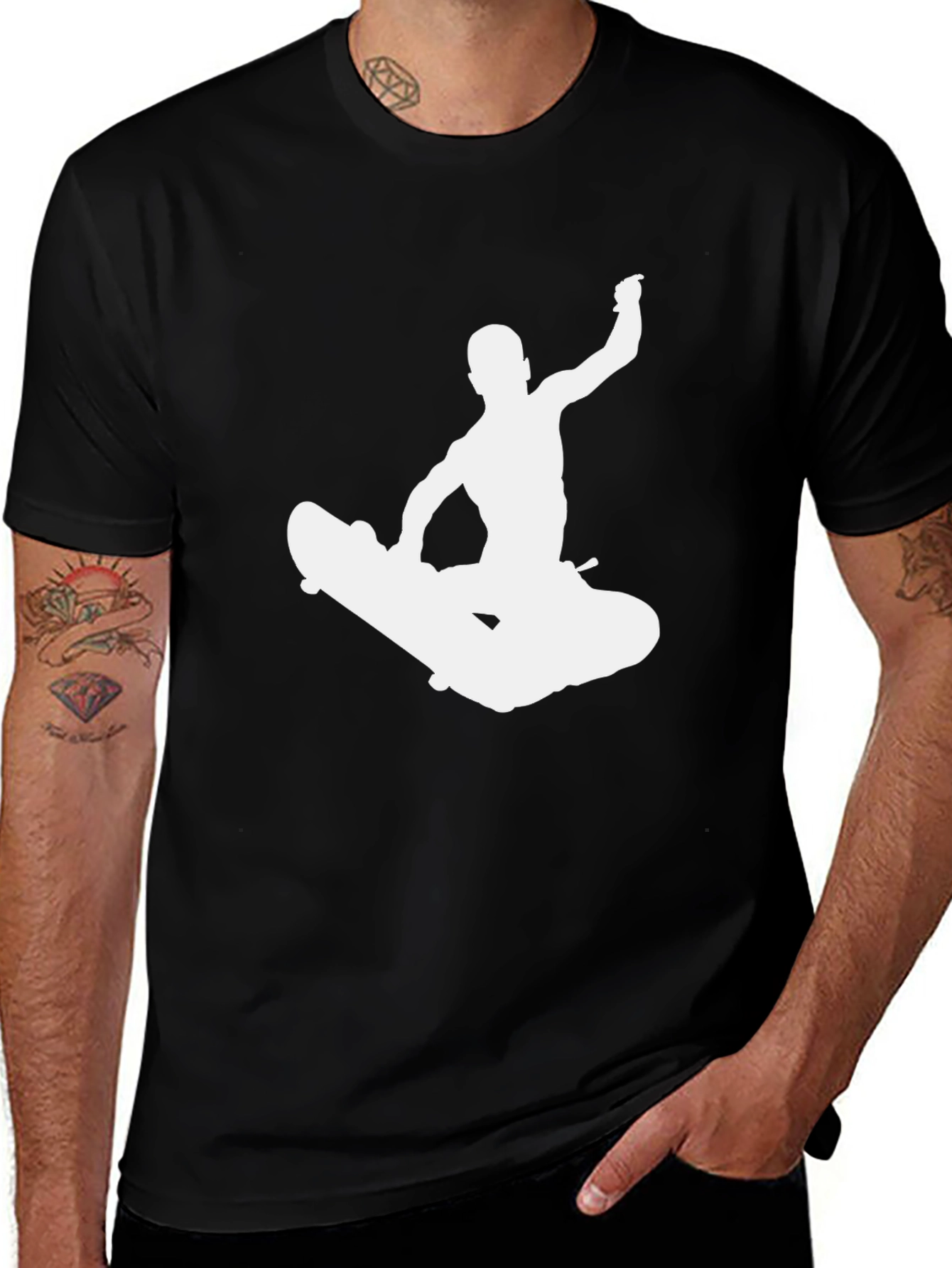 Variant 7 of Skateboarder Silhouette Graphic Tee - Black