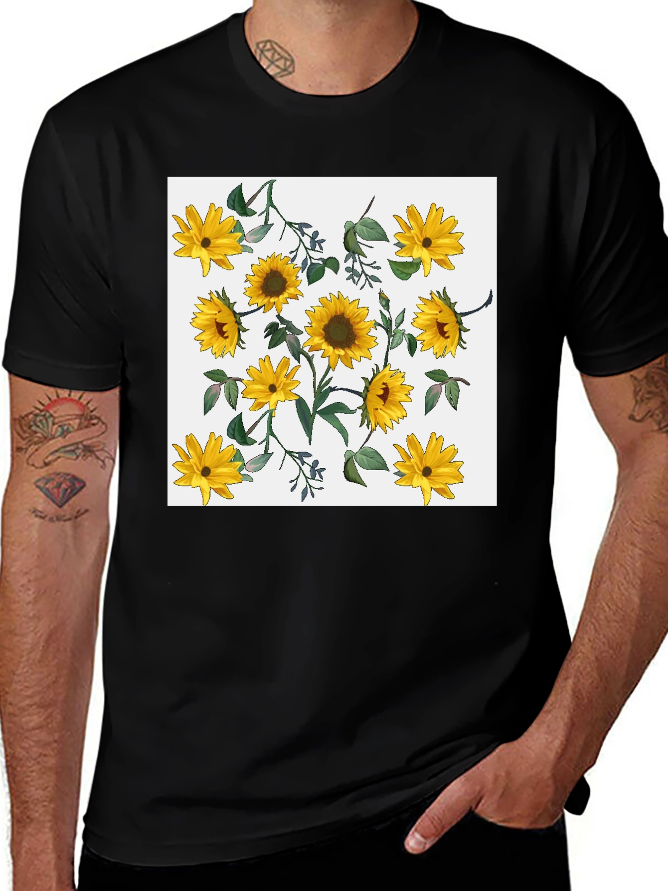 Variant 6 of Sunflower Print Black T-Shirt