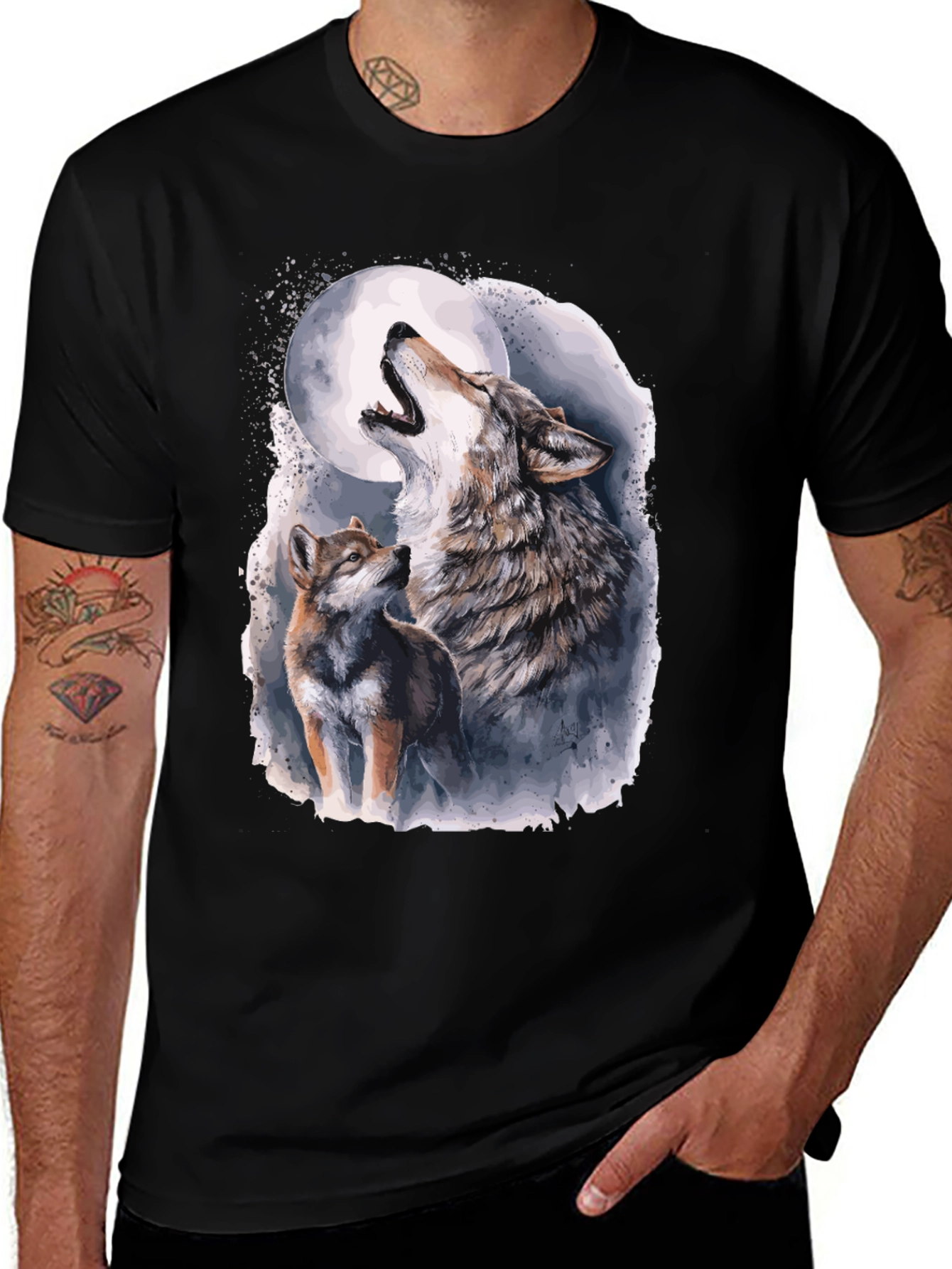 Variant 13 of Wolf Moon Graphic Tee - Men's Black T-Shirt