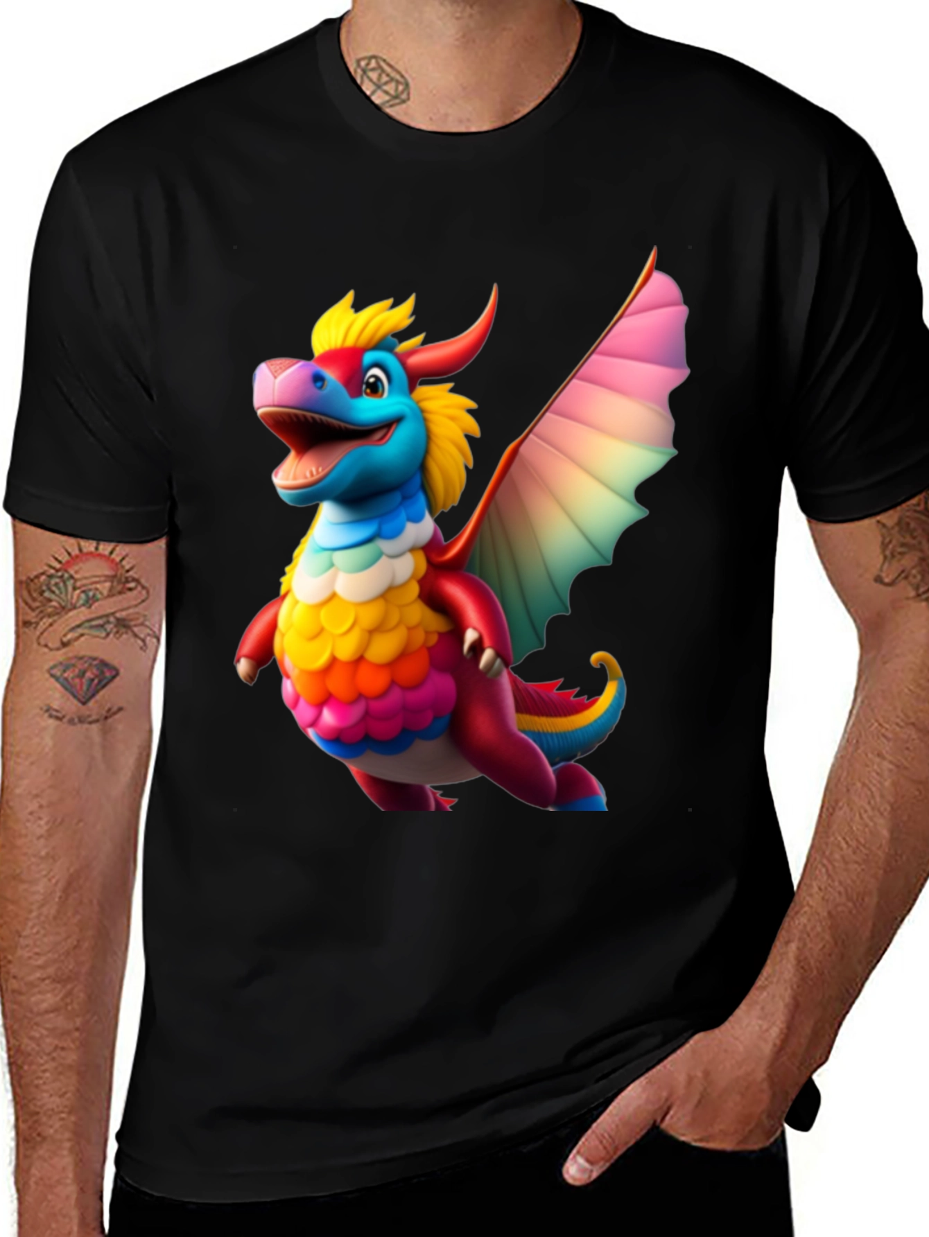 Variant 15 of Rainbow Dragon Graphic Tee - Black T-Shirt