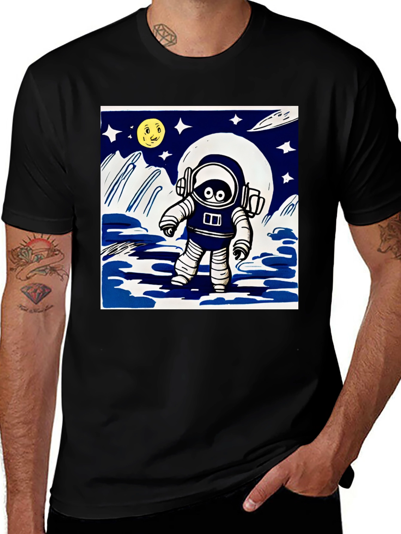 Variant 16 of Astronaut Graphic Print Black T-Shirt