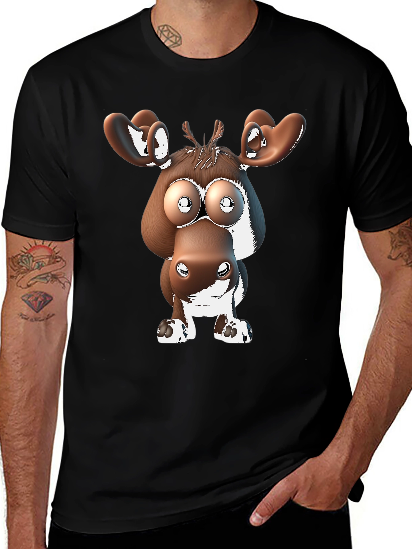 Black Cartoon Moose Graphic Tee main image