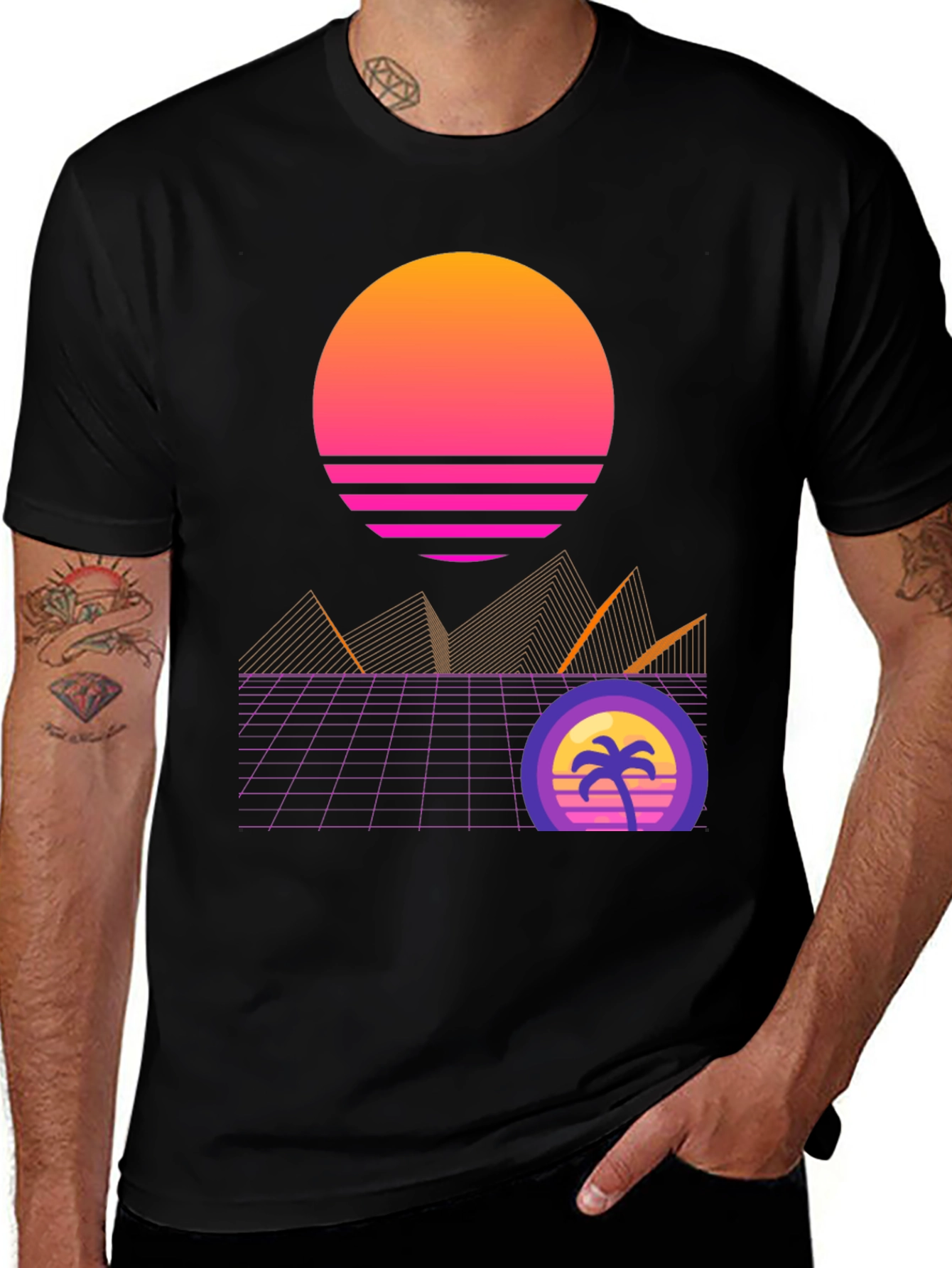 Variant 14 of Retro Sunset Graphic T-Shirt - Black