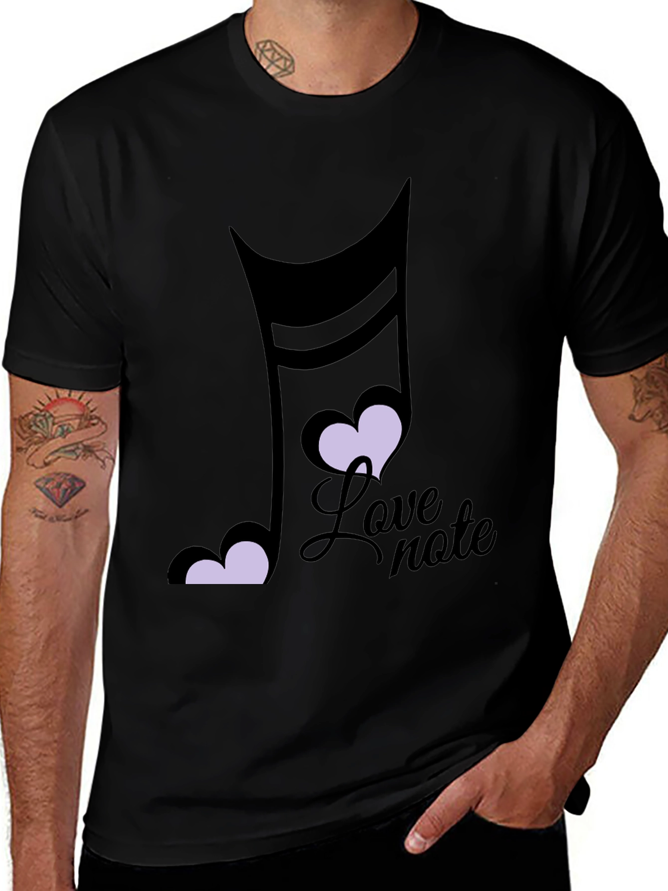 Love Note Music Heart Graphic Black T-Shirt