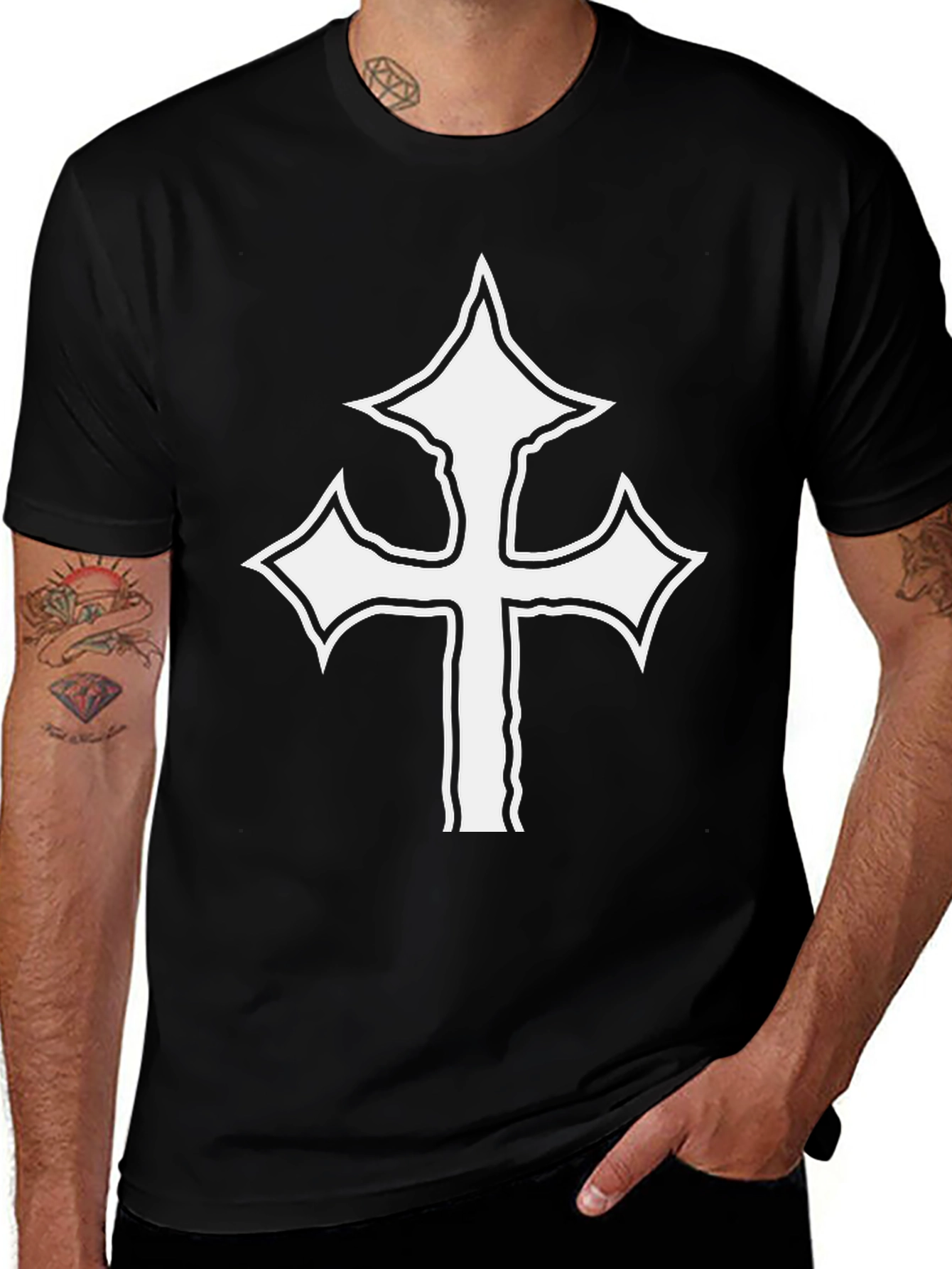 Variant 23 of Bold Cross Graphic Tee - Black Cotton Shirt