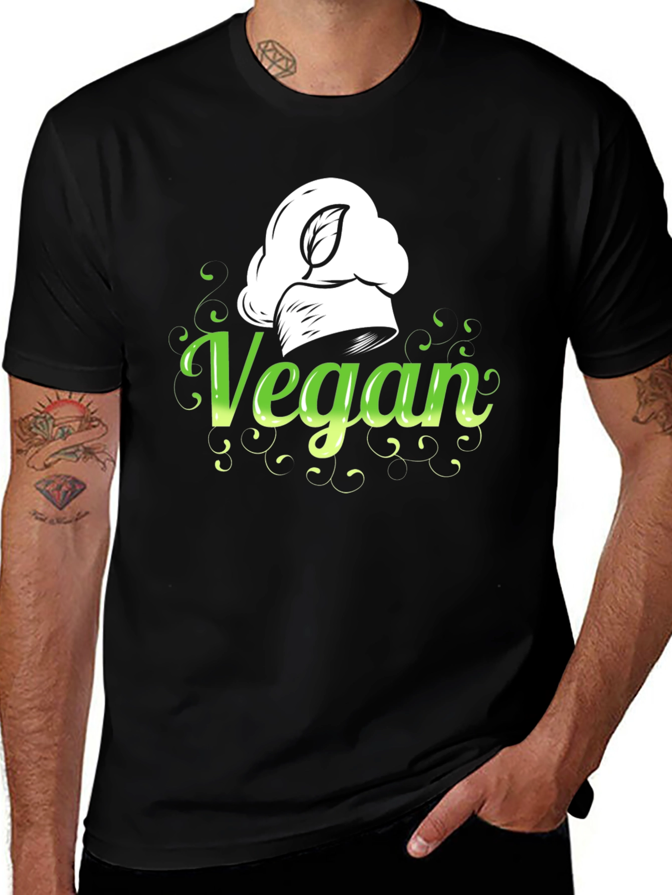 Black Vegan Chef Hat Graphic Tee - Stylish & Comfortable main image