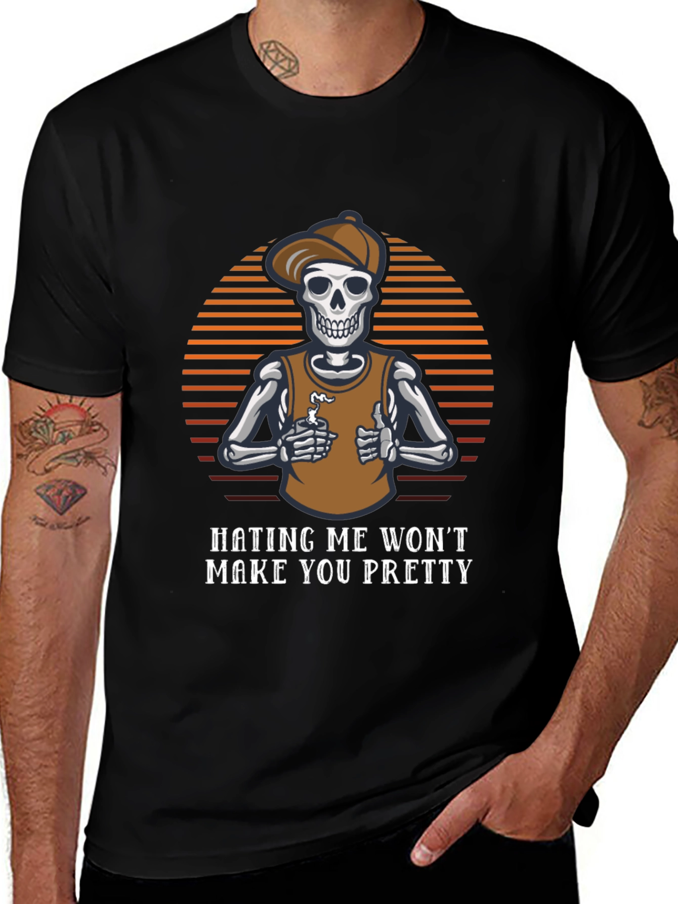 Variant 15 of Humorous Skeleton Graphic Tee - Hating Me Won't Make You Pretty
