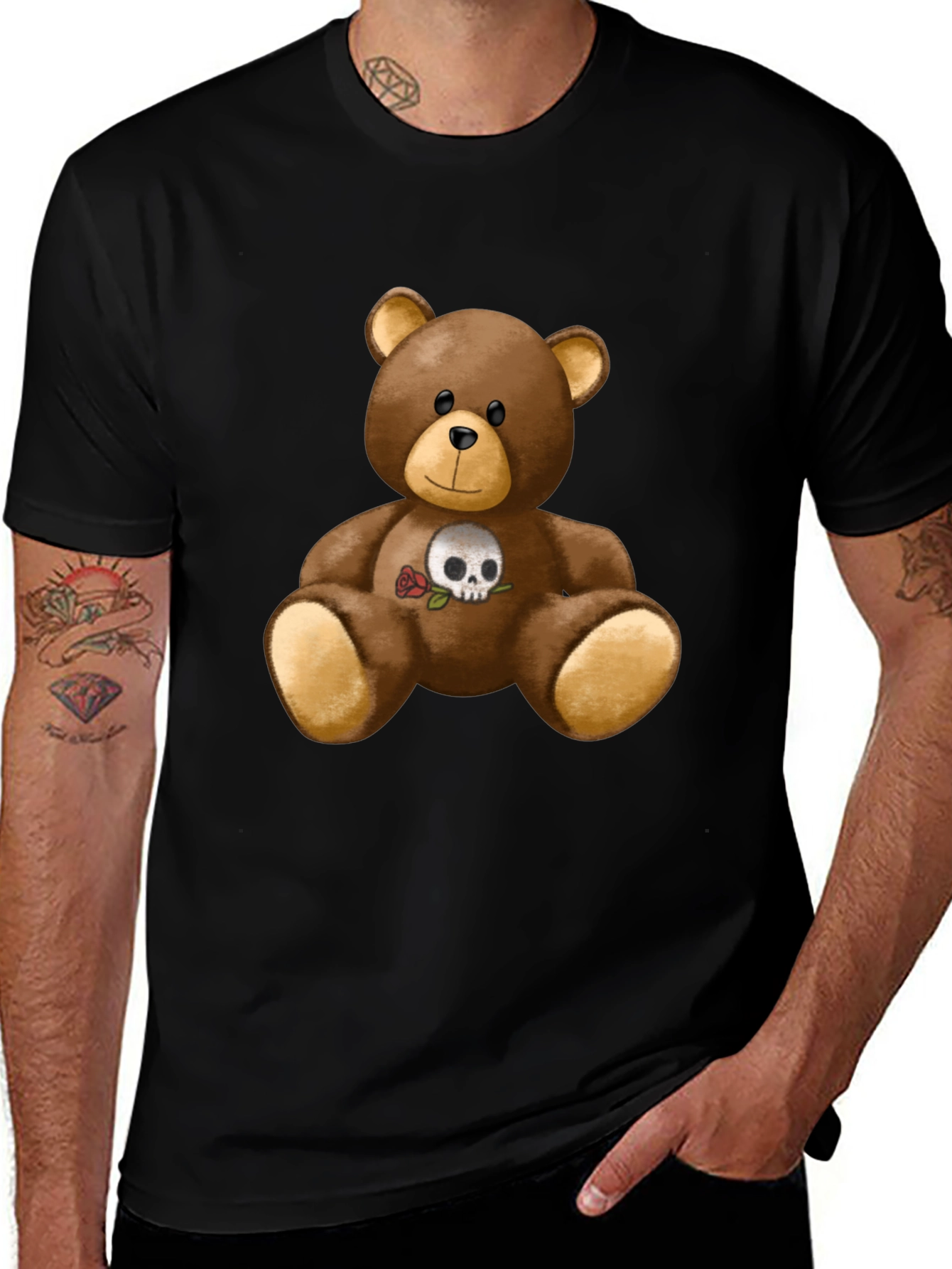 Variant 27 of Teddy Bear Skull Rose Graphic Tee