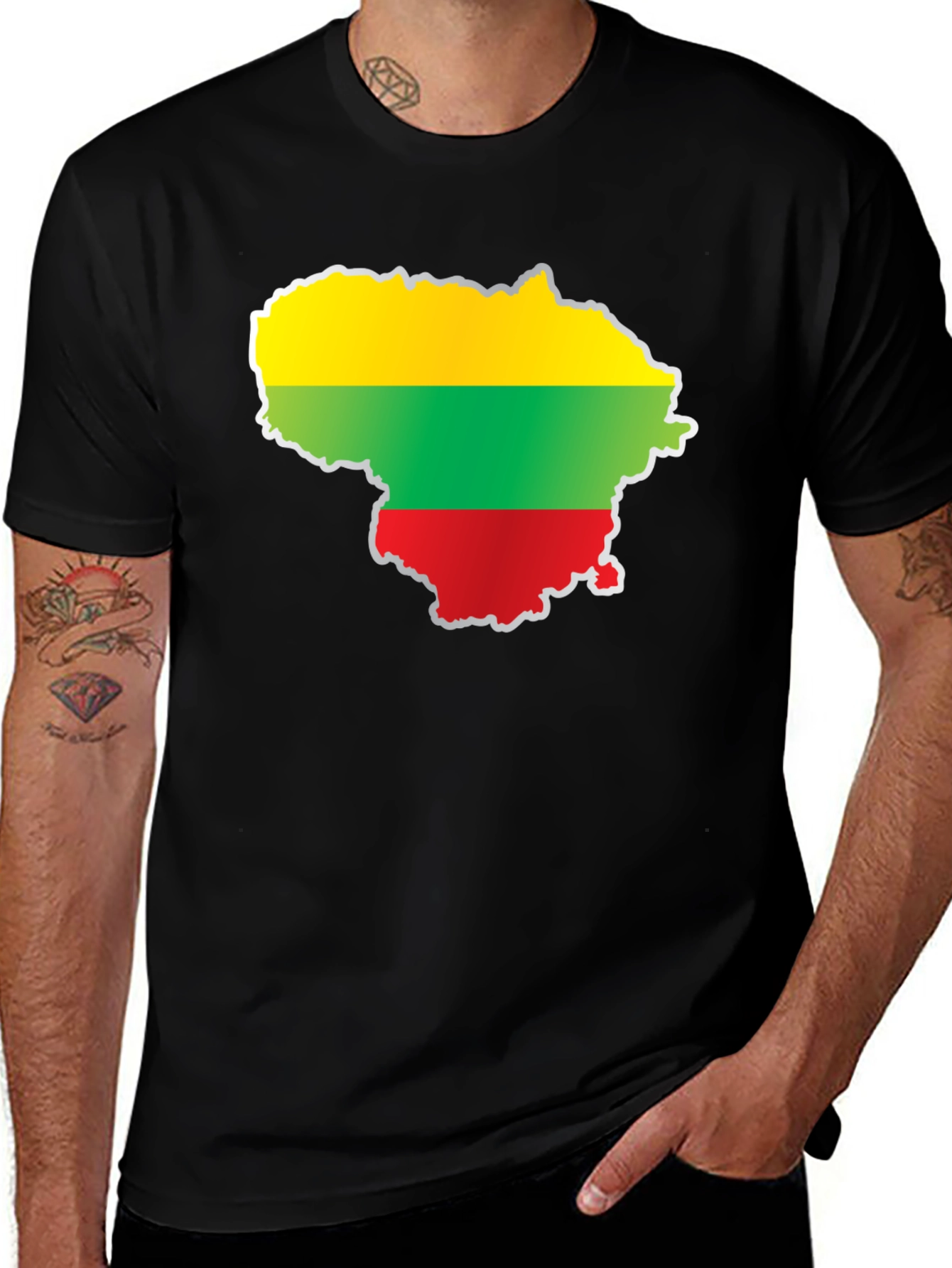 Lithuania Flag Map T-Shirt - Black